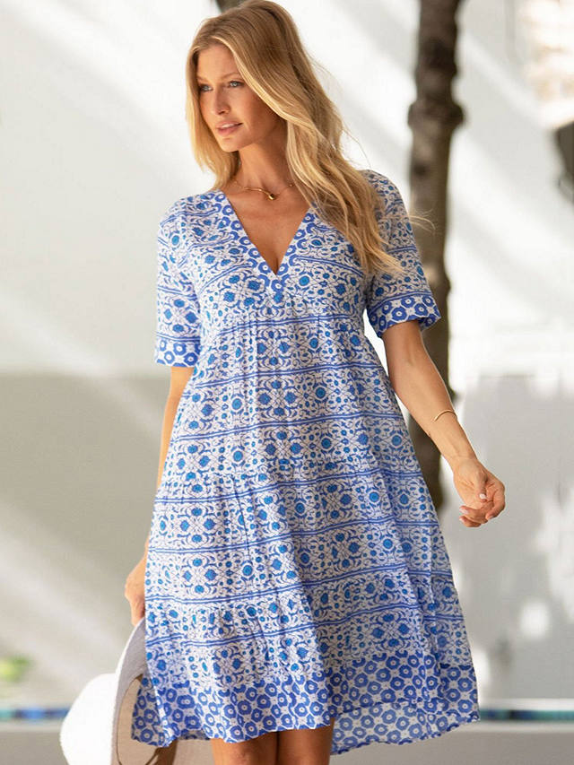 Aspiga Santorini Mini Dress, Blue/White at John Lewis & Partners