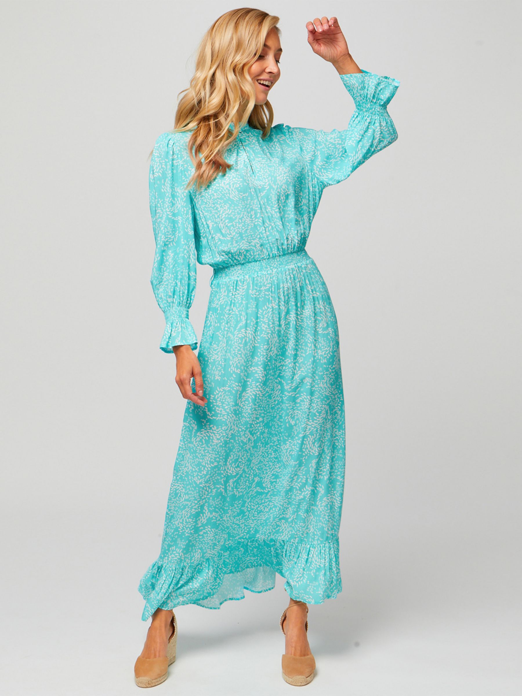 Aspiga Maeve Tiered Hem Maxi Dress, Turquoise/White, XL