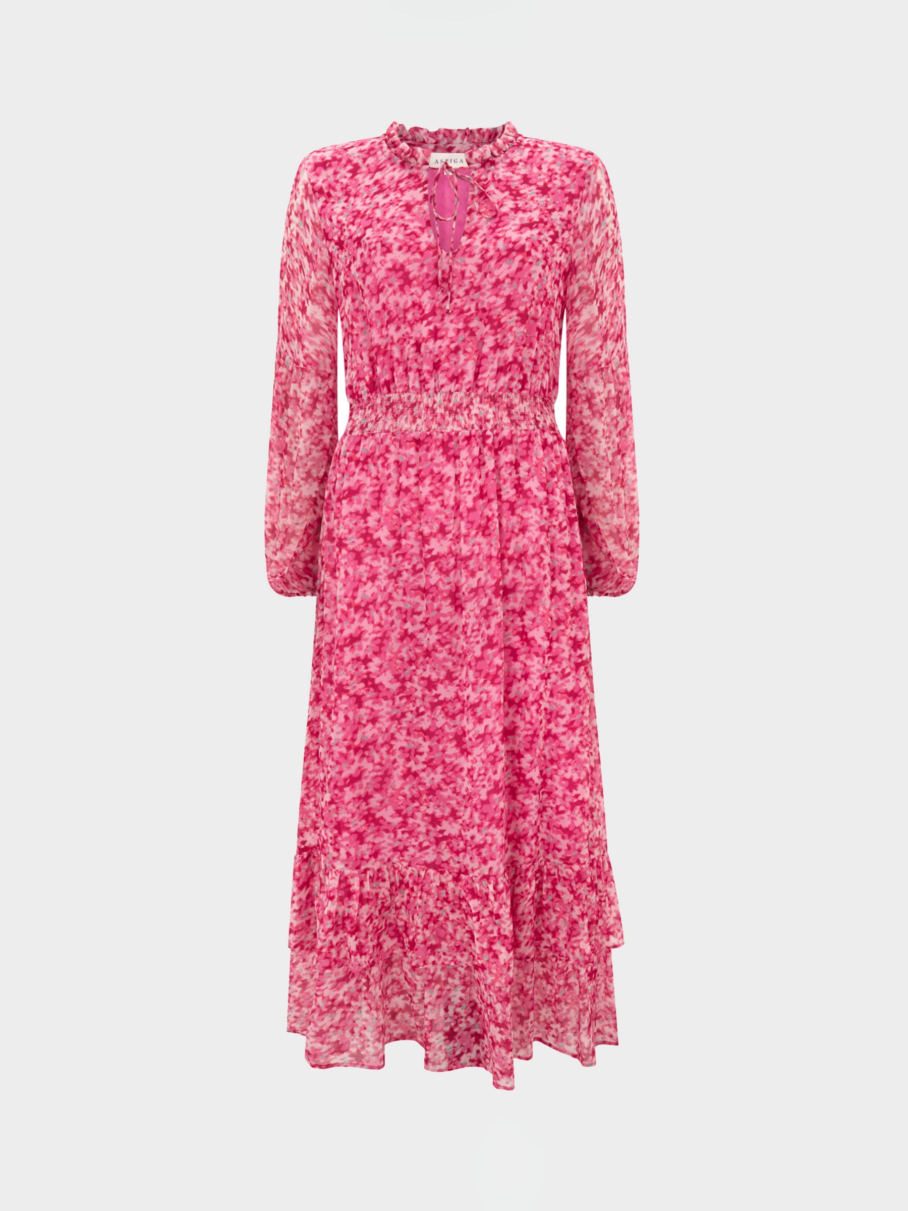 Aspiga Ana Floral Midi Dress, Digital Floral Pink at John Lewis & Partners