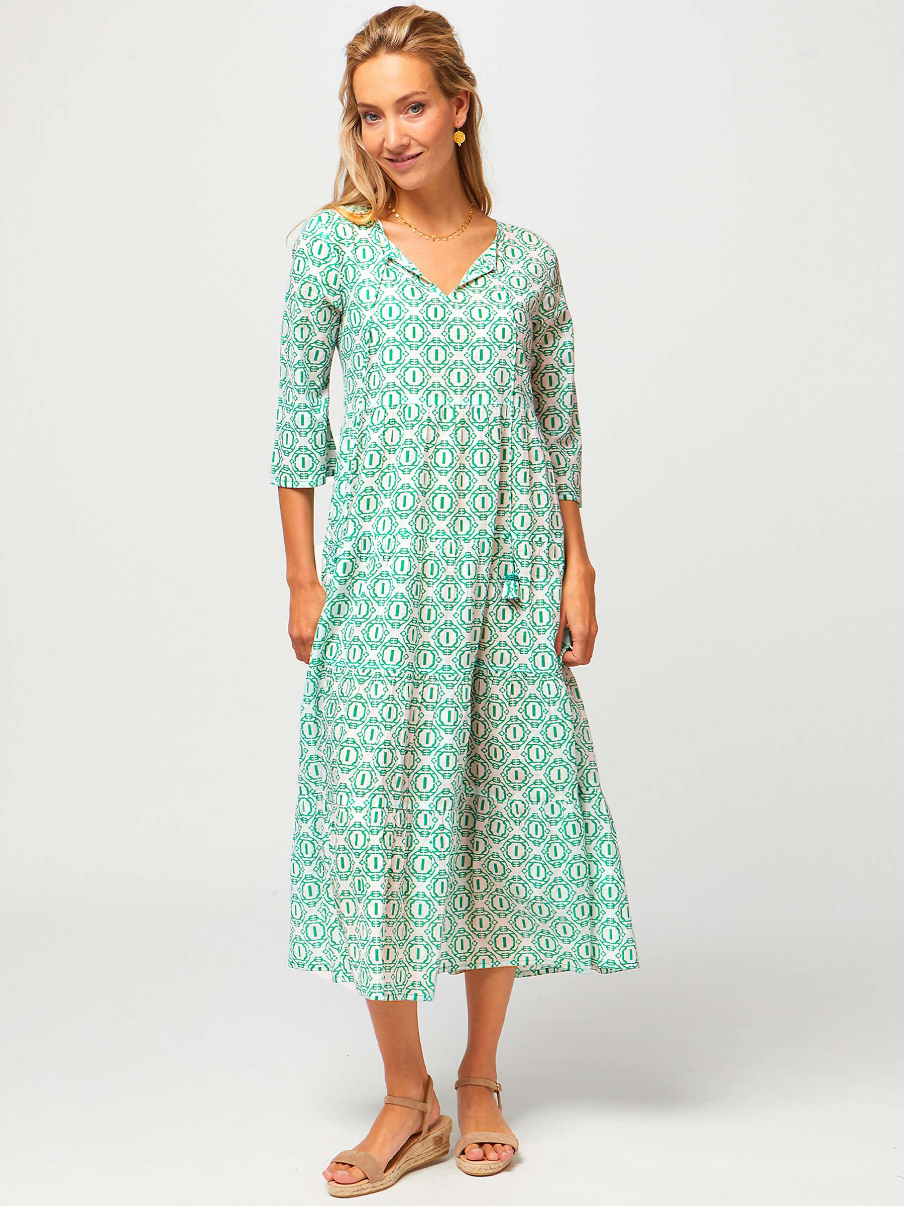 Aspiga Emma Geo Print Tiered Midi Dress, Green/Multi at John Lewis ...