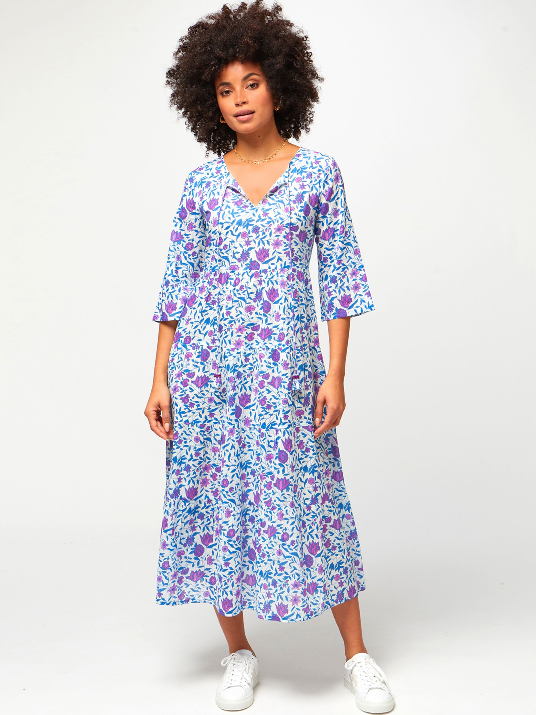 Aspiga Emma Cotton Midi Dress, Posies Lilac/Blue, S