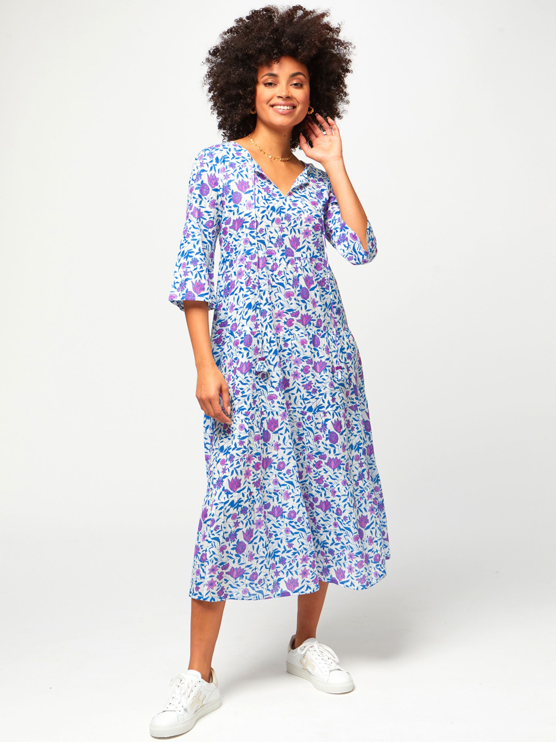 Aspiga Emma Cotton Midi Dress, Posies Lilac/Blue, S
