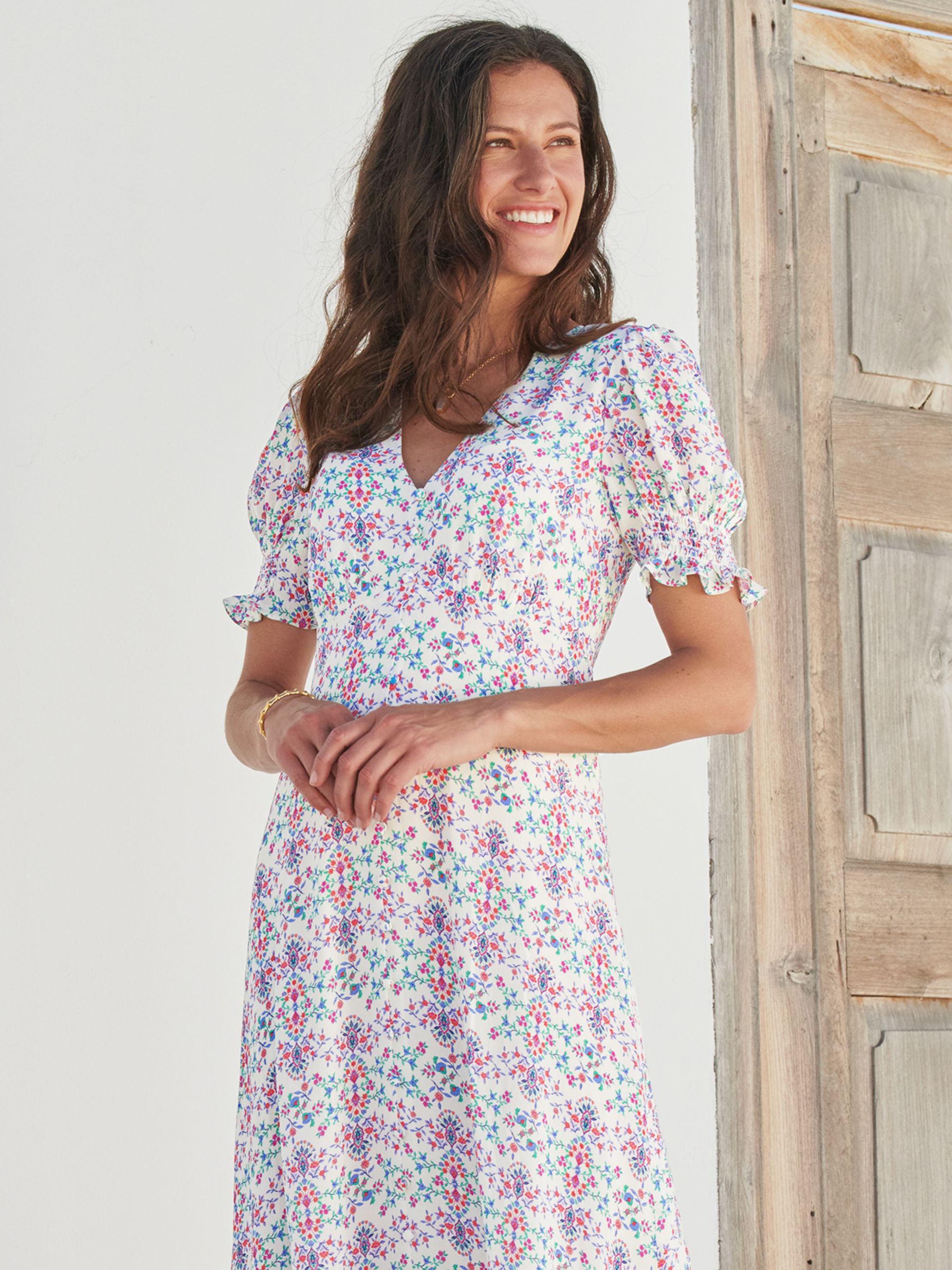 Aspiga Sally Anne Tea Dress Cream Multi at John Lewis Partners