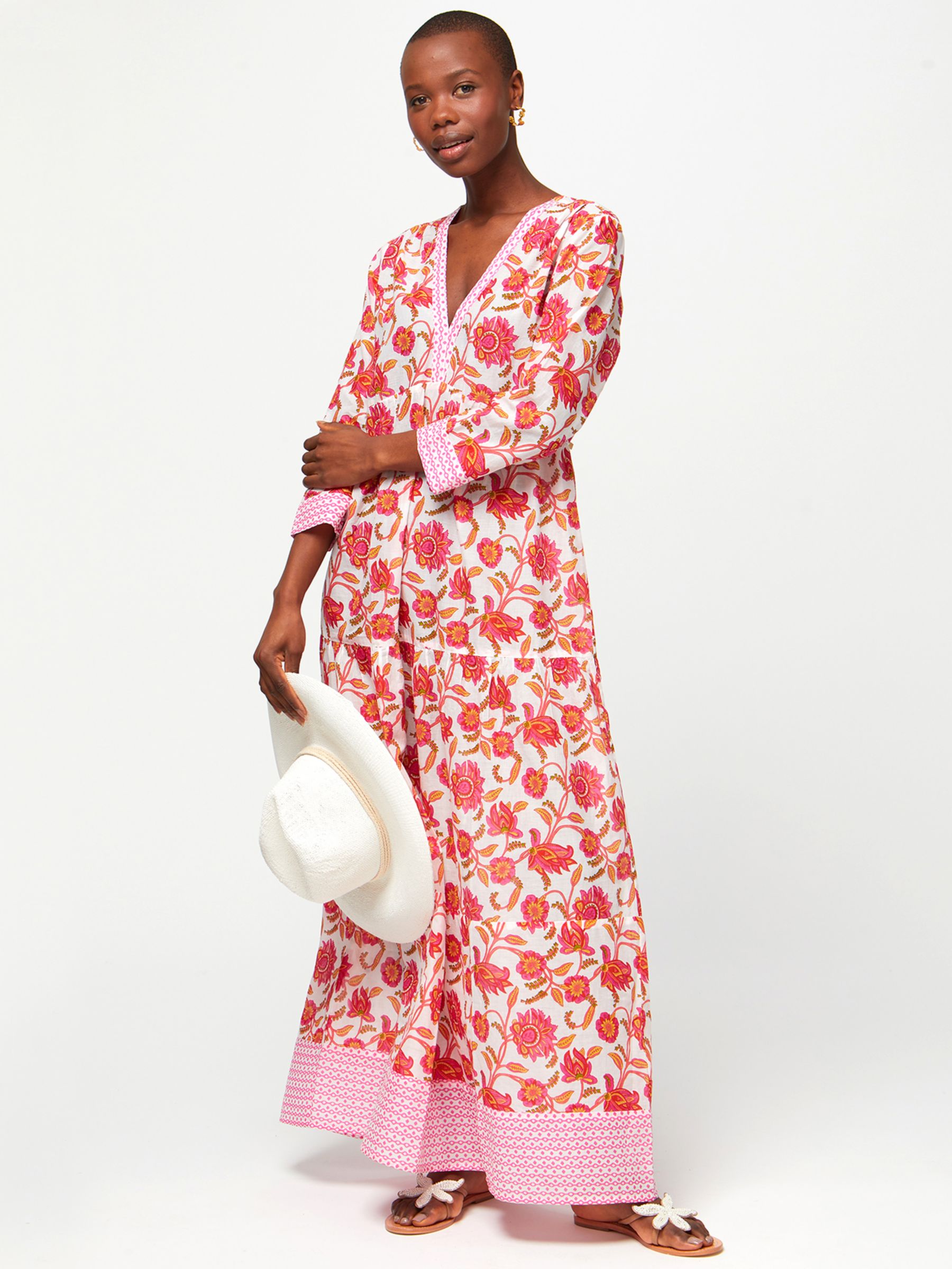 Aspiga Mykonos Cotton Maxi Dress, White/Pink at John Lewis & Partners