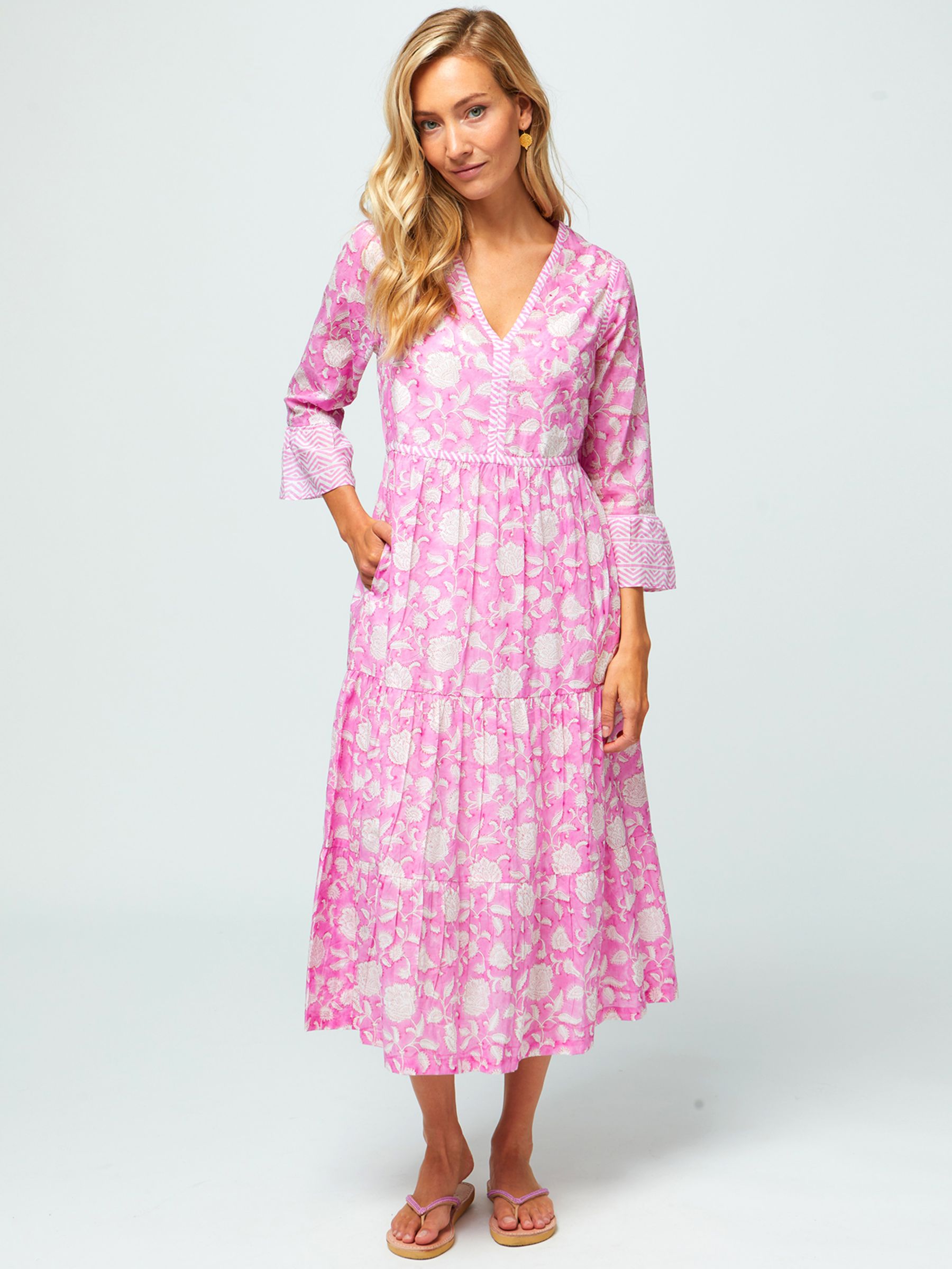 Aspiga Organic Cotton Tiered Hayden Dress, Pink/White at John Lewis ...