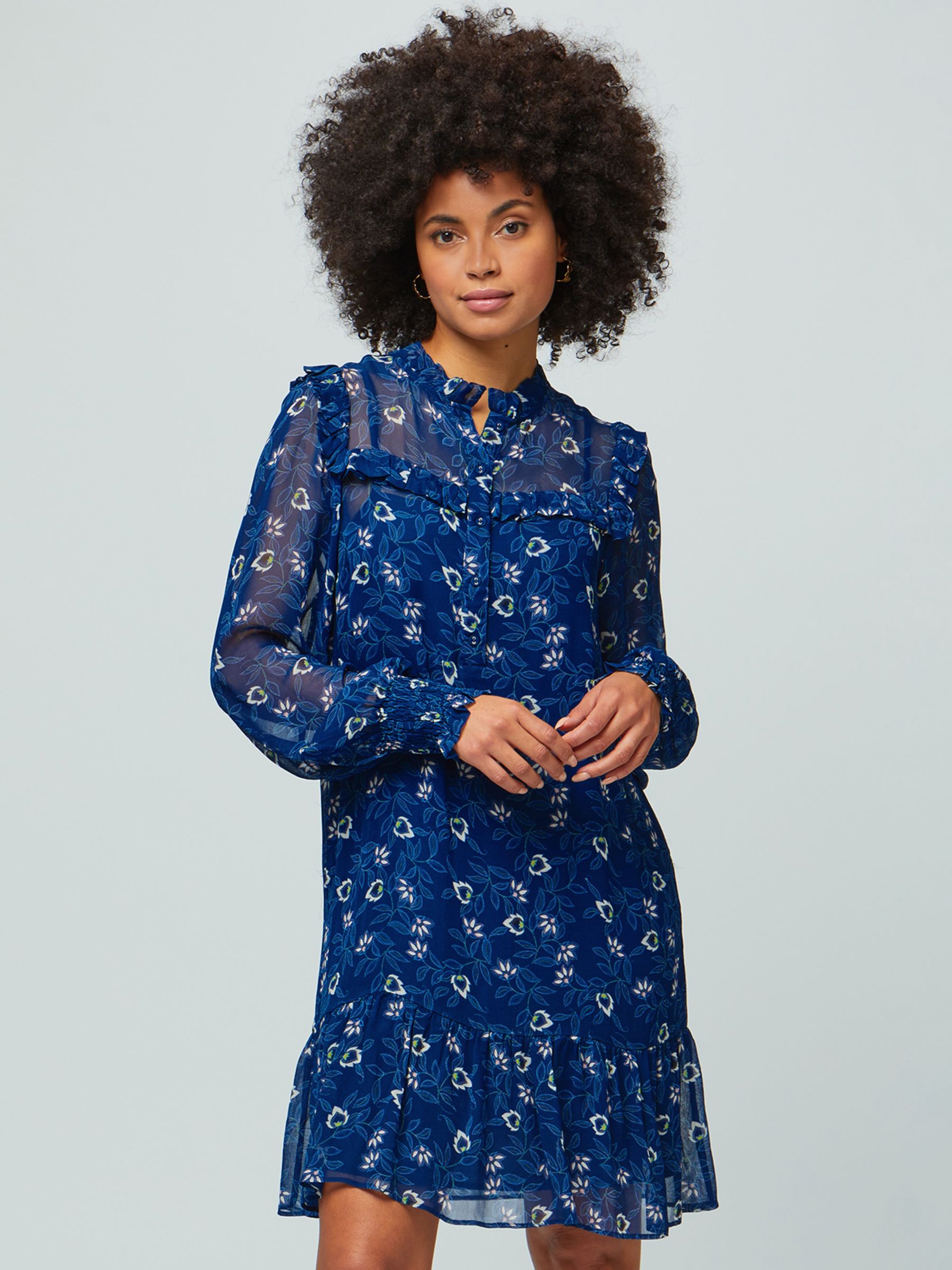 Aspiga Kaitlyn Waterlily Print Mini Dress, Blue/Multi, S