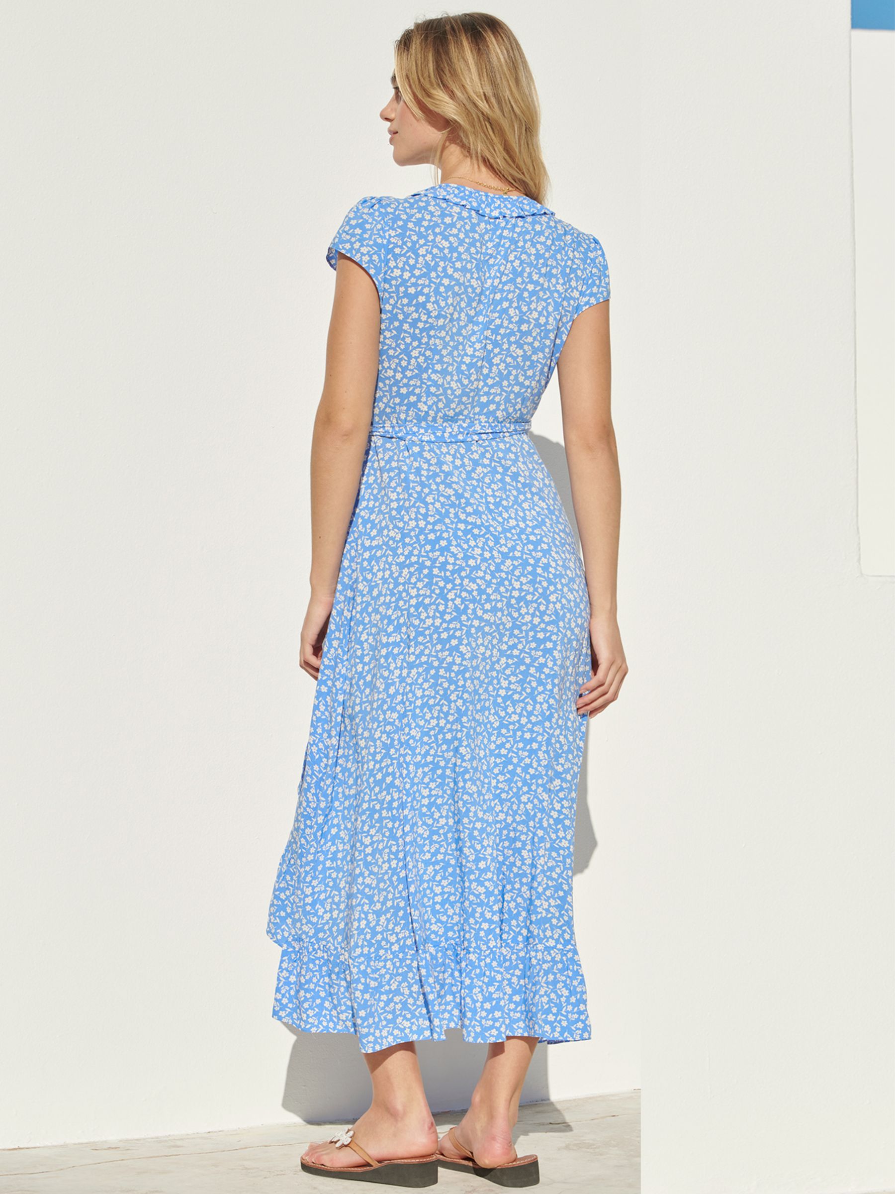 Aspiga Demi Floral Print Wrap Midi Dress, Daisy Flower Blue, XXS