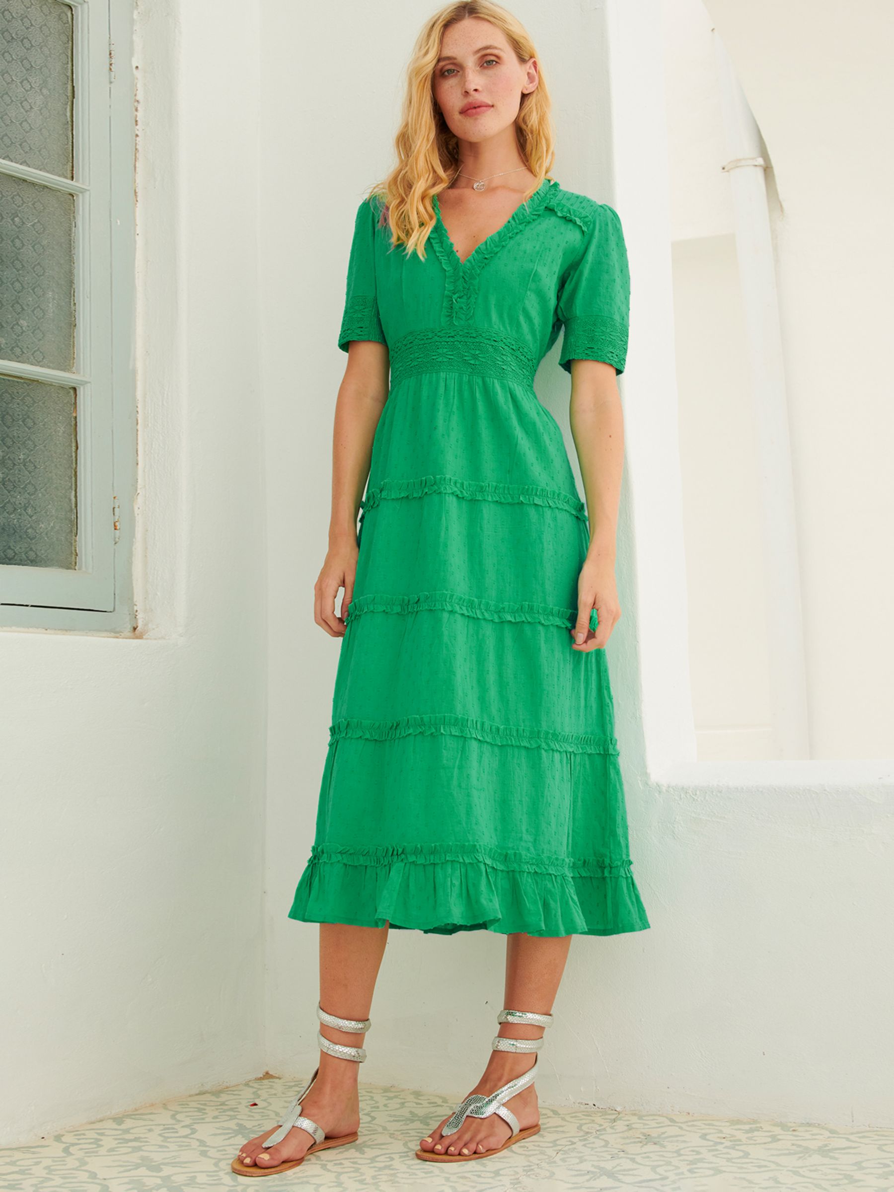 Aspiga Viola Organic Cotton Midi Dress, Green at John Lewis & Partners