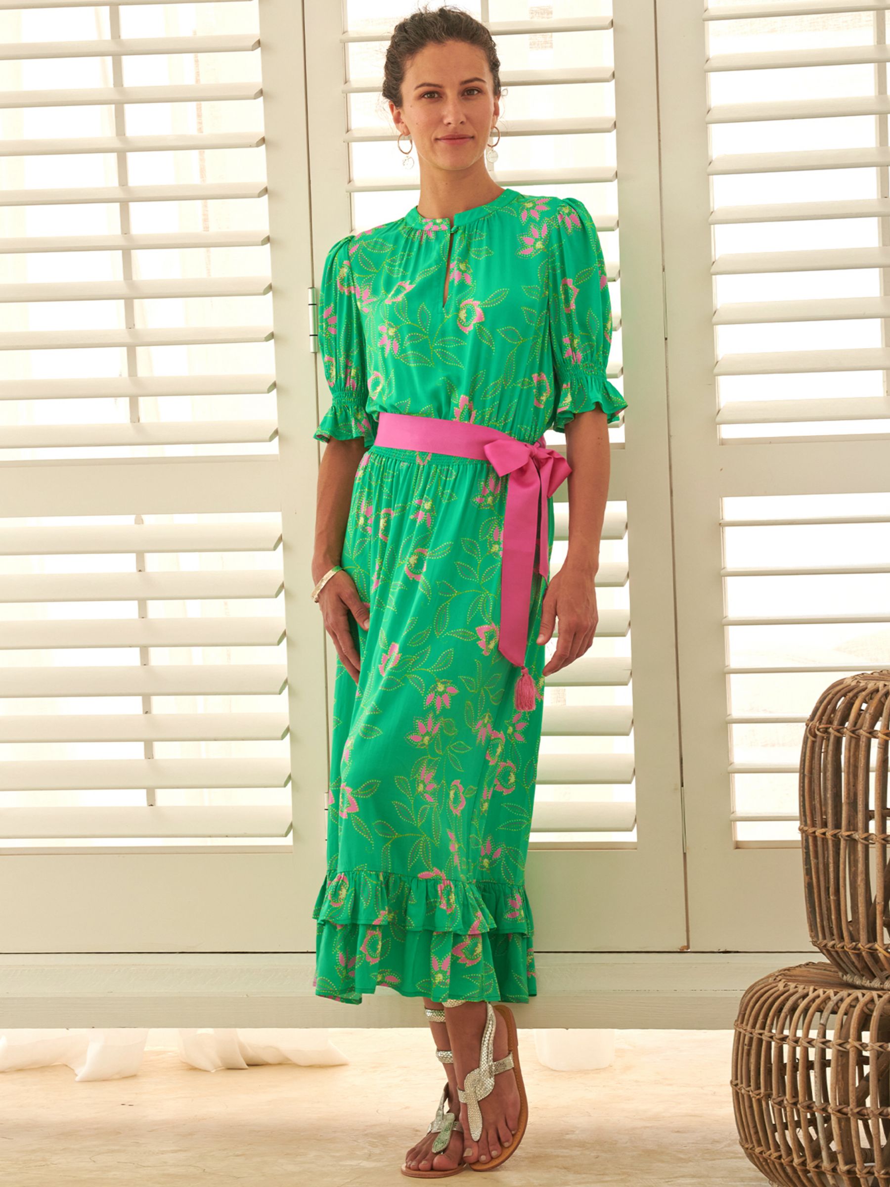 Buy Aspiga Melanie Floral Tiered Midi Dress, Waterlily Green Online at johnlewis.com