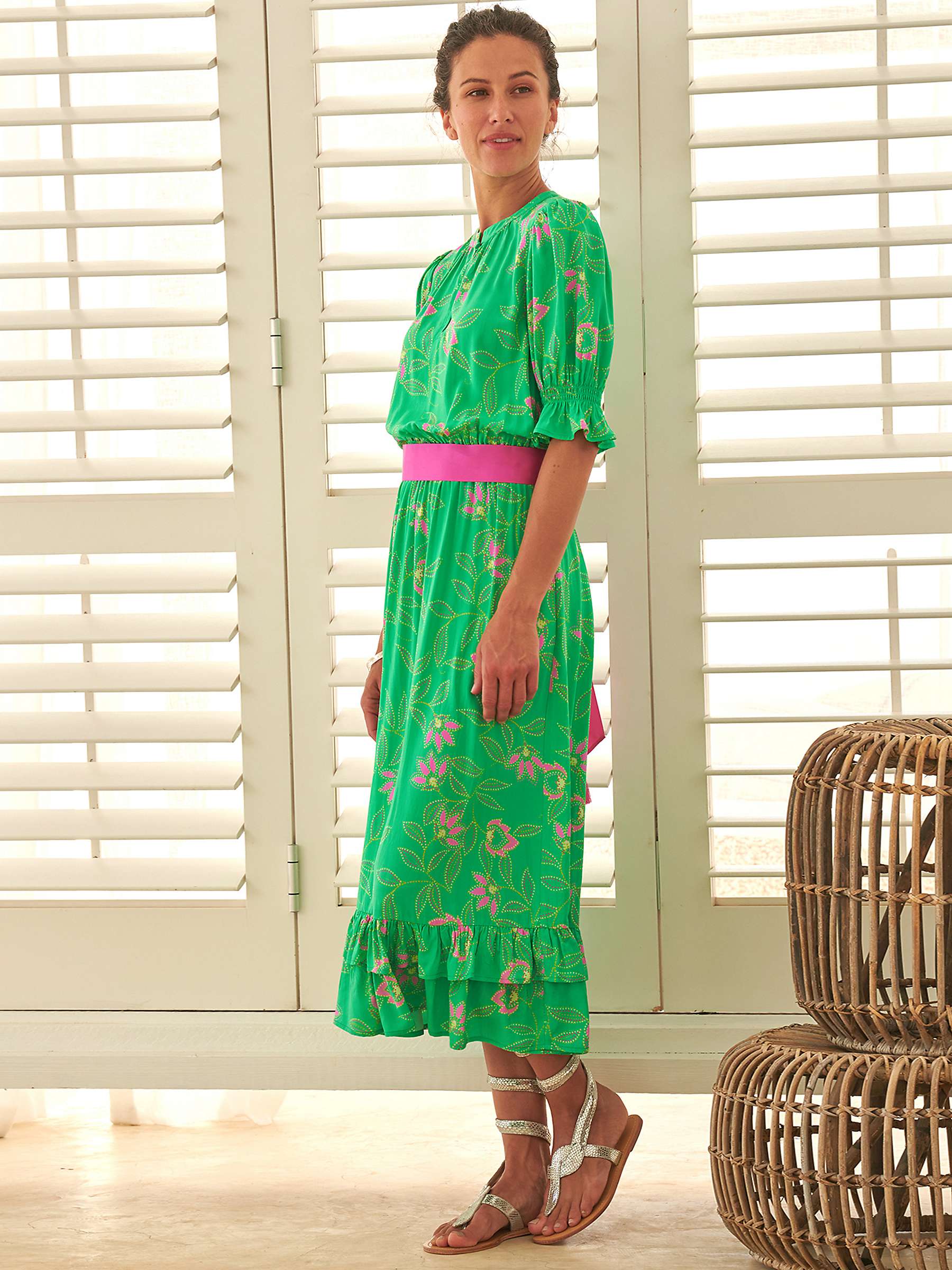 Buy Aspiga Melanie Floral Tiered Midi Dress, Waterlily Green Online at johnlewis.com