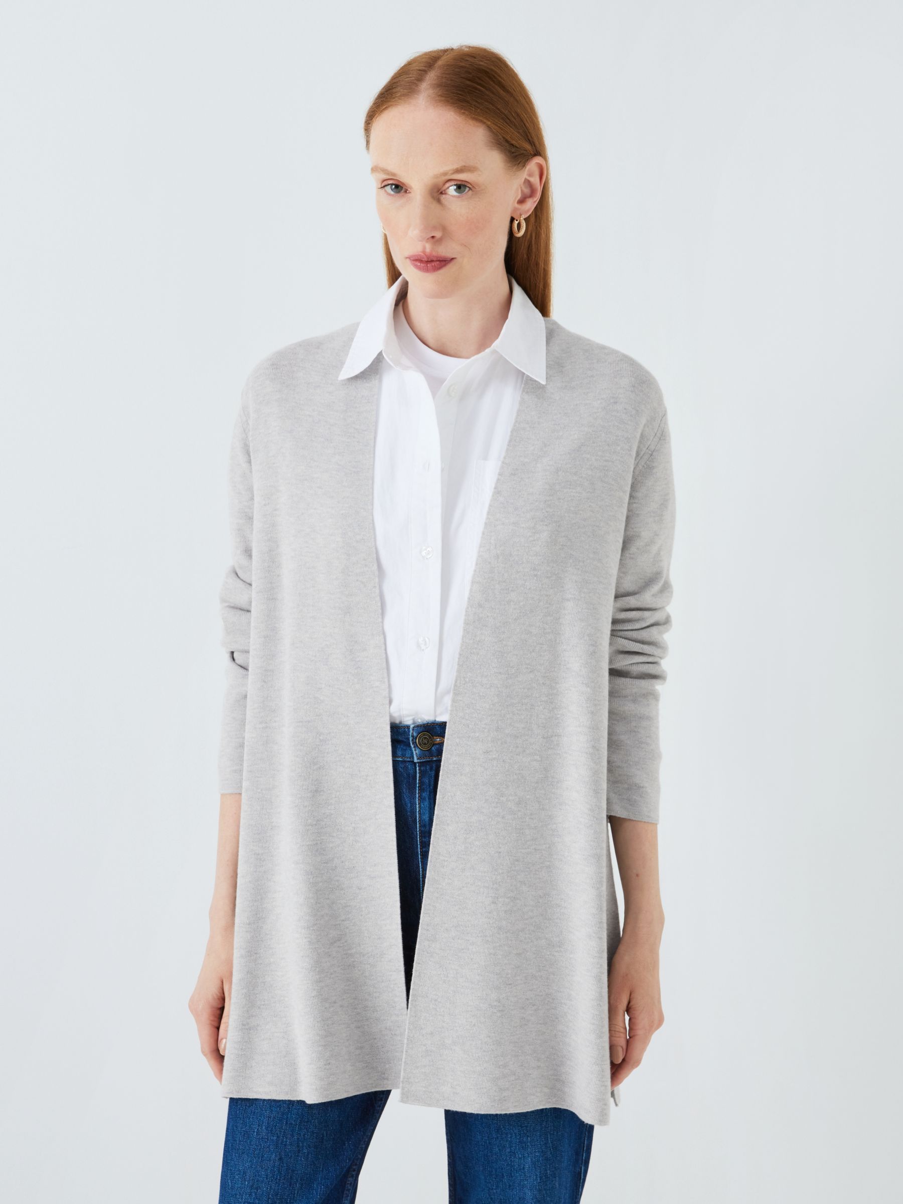 Light Grey Marle Cotton Wool Waterfall Cardigan - WOMEN Knitwear