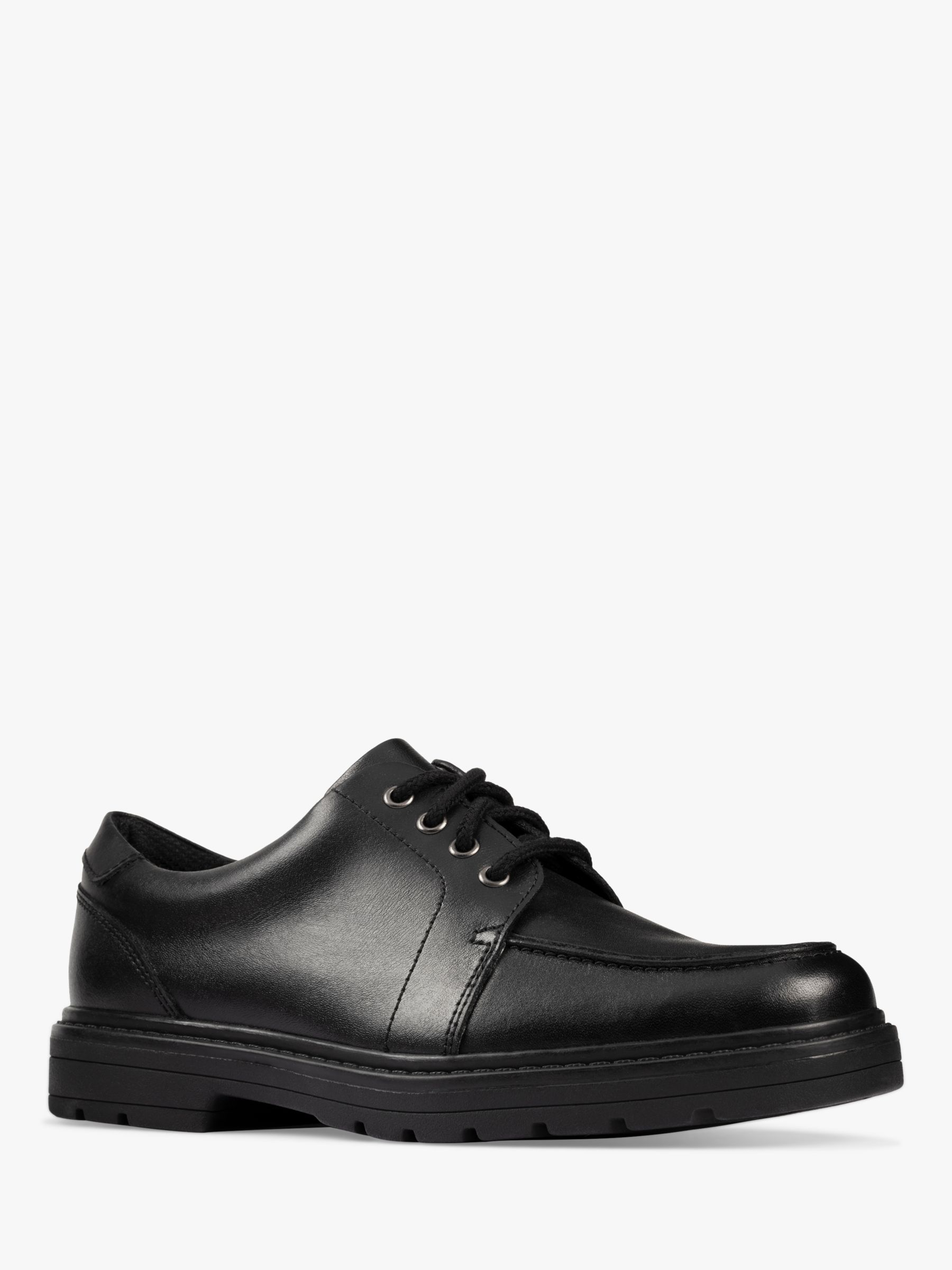 Clarks Kids' Loxham Pace Leather School Shoes, Black, 3F