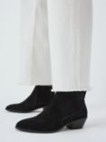 John Lewis Porto Cropped Almond Toe Western Boots, Black Suede