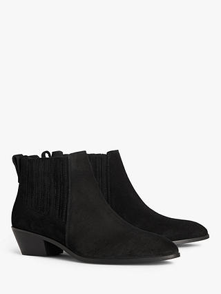 John Lewis Porto Cropped Almond Toe Western Boots, Black Suede
