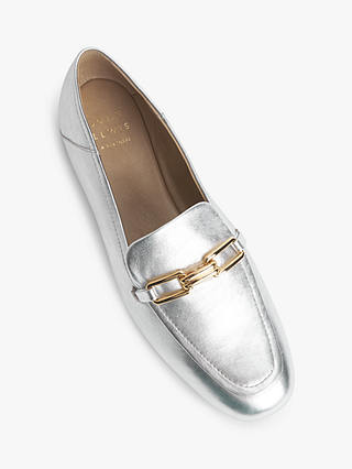 John Lewis Godfrey Leather Soft Back Chain Trim Loafers, Silver