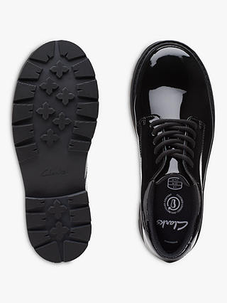 Clarks Kids' Prague Lace Up Patent Leather School Shoes, Black