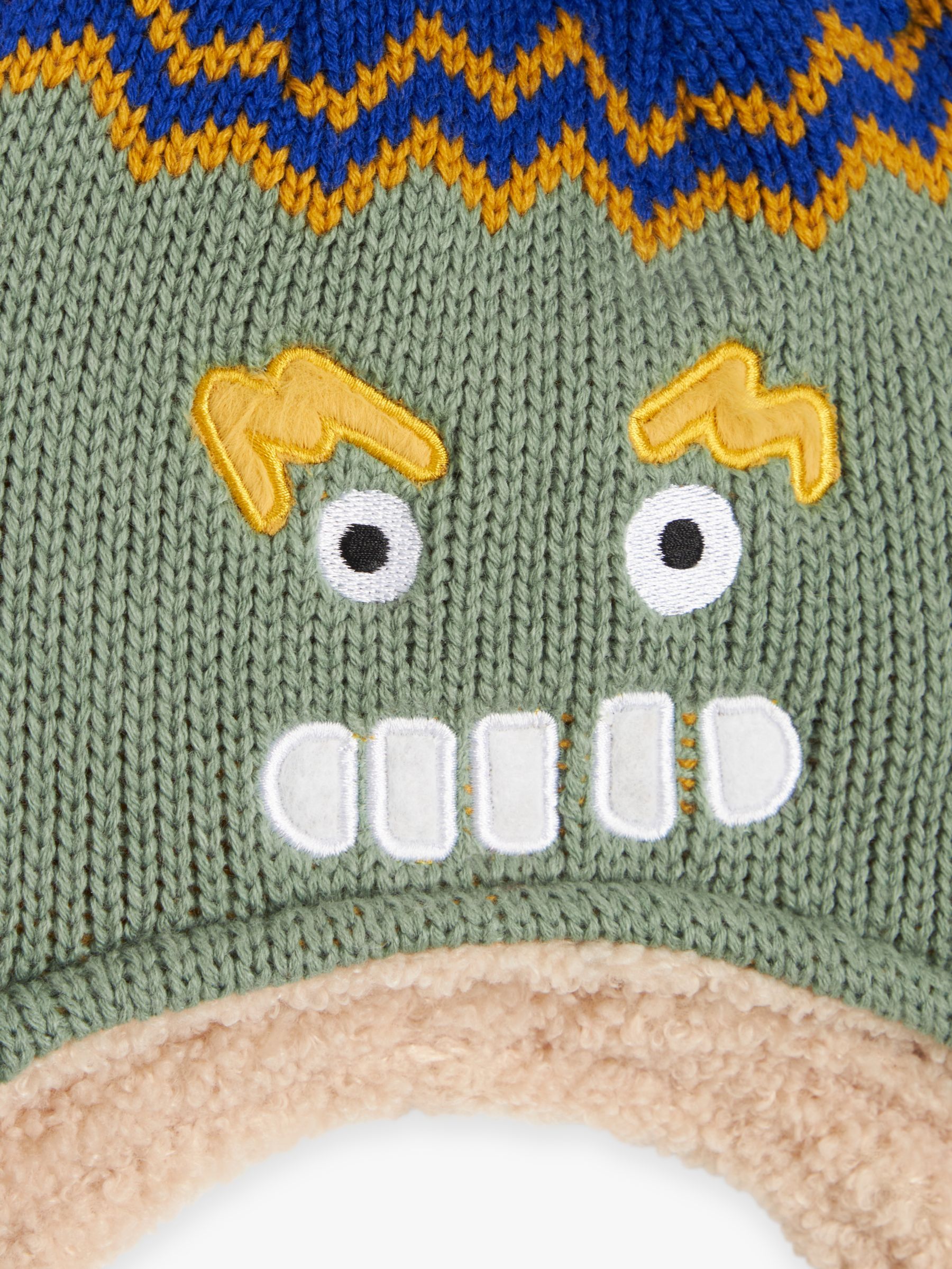 John Lewis Kids' Funny Face Trapper Hat, Green at John Lewis & Partners
