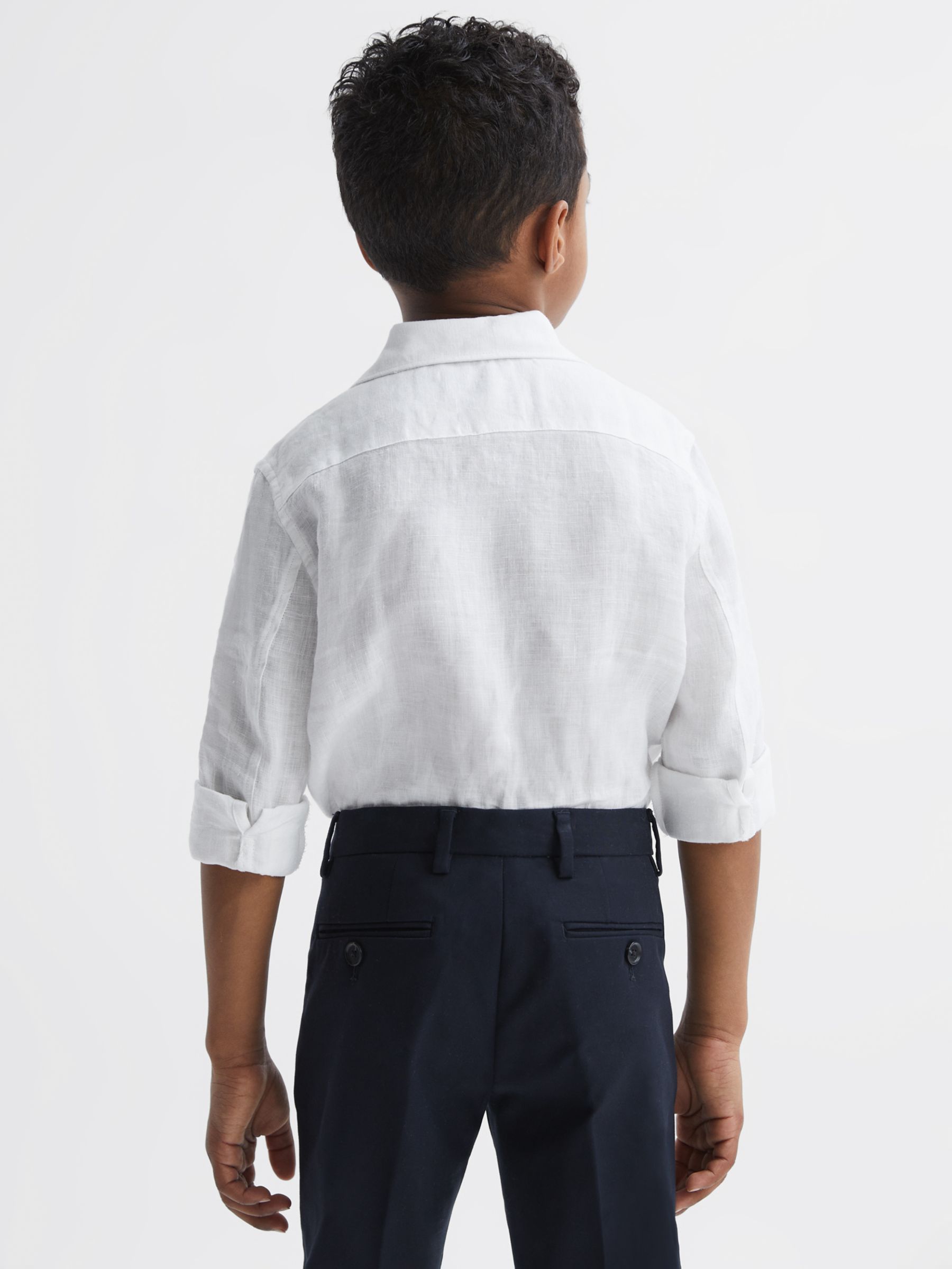Reiss Kids' Ruban Linen Long Sleeve Shirt, White, 4-5 years