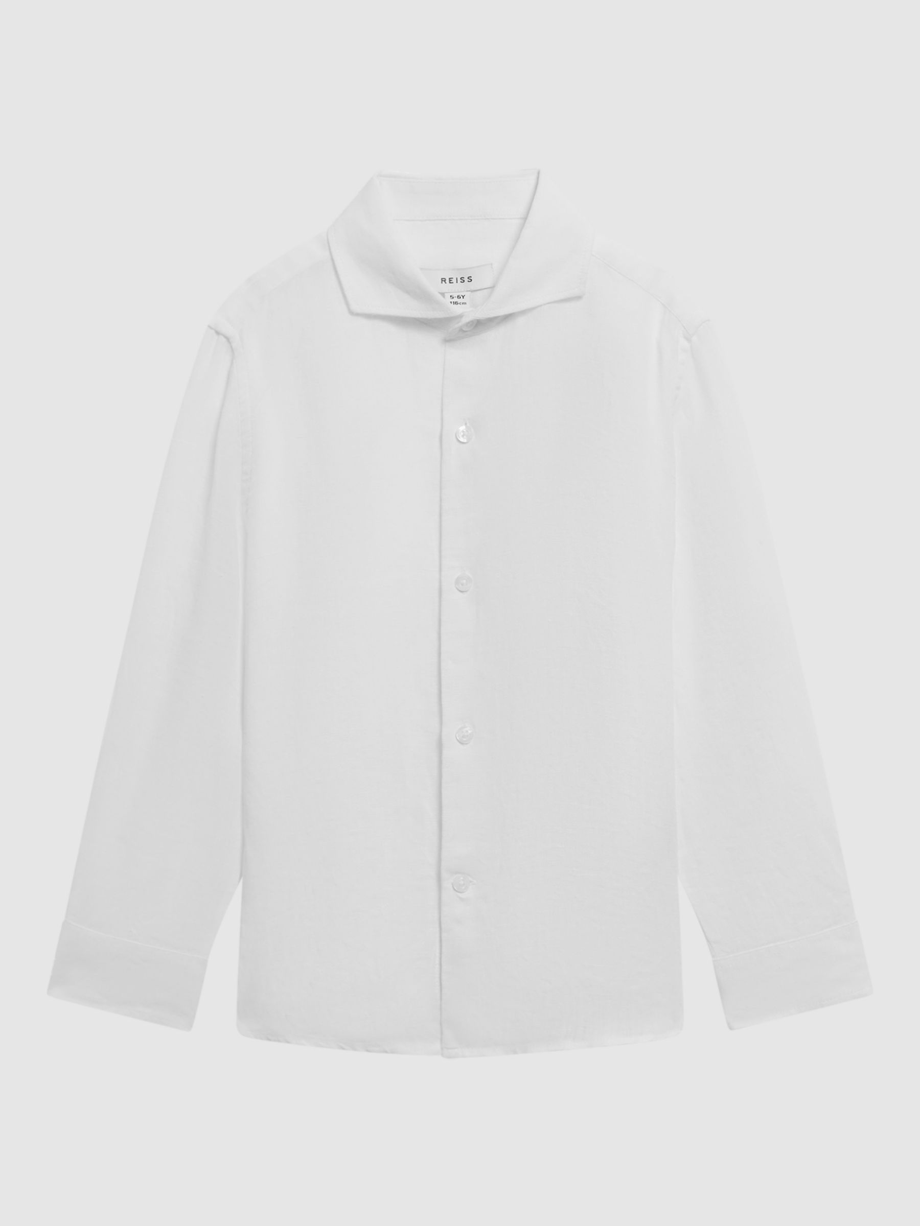 Reiss Kids' Ruban Linen Long Sleeve Shirt, White, 4-5 years