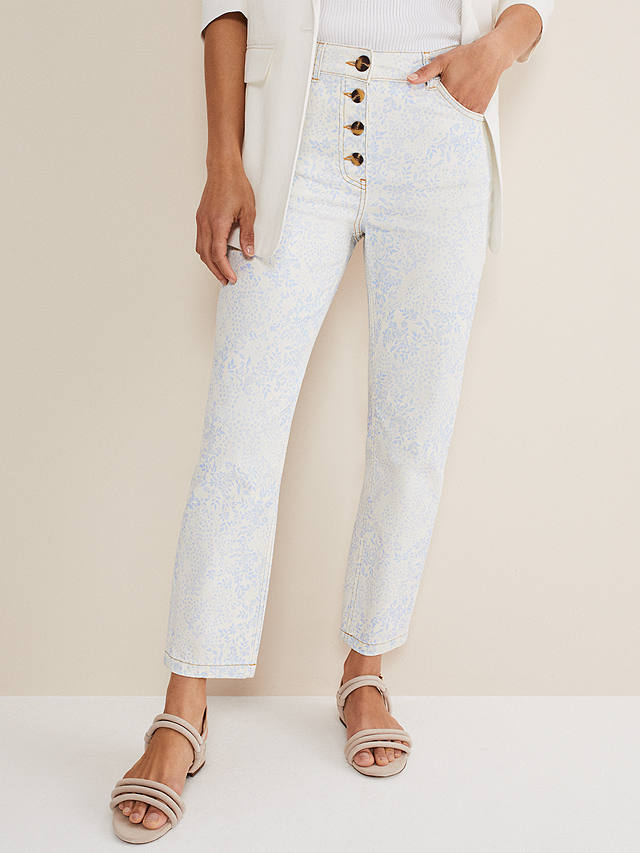 Phase Eight Cordelia Floral Print Jeans, Ivory/Blue