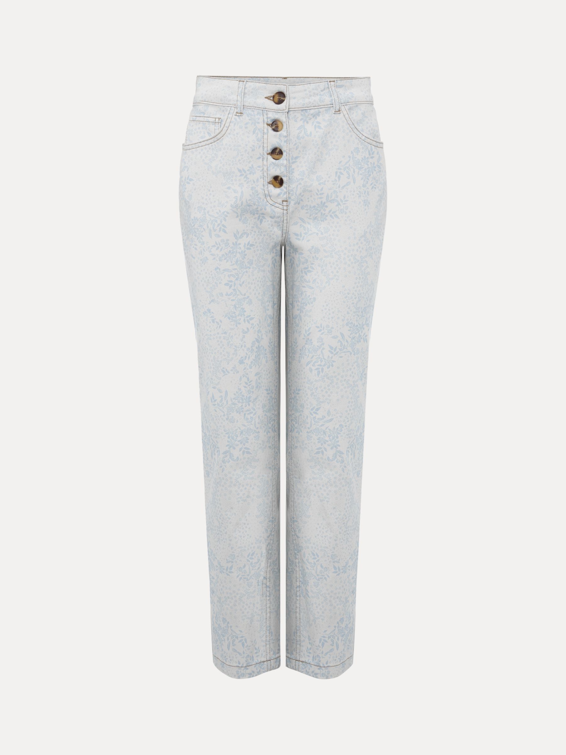 Phase Eight Cordelia Floral Print Jeans, Ivory/Blue, 8