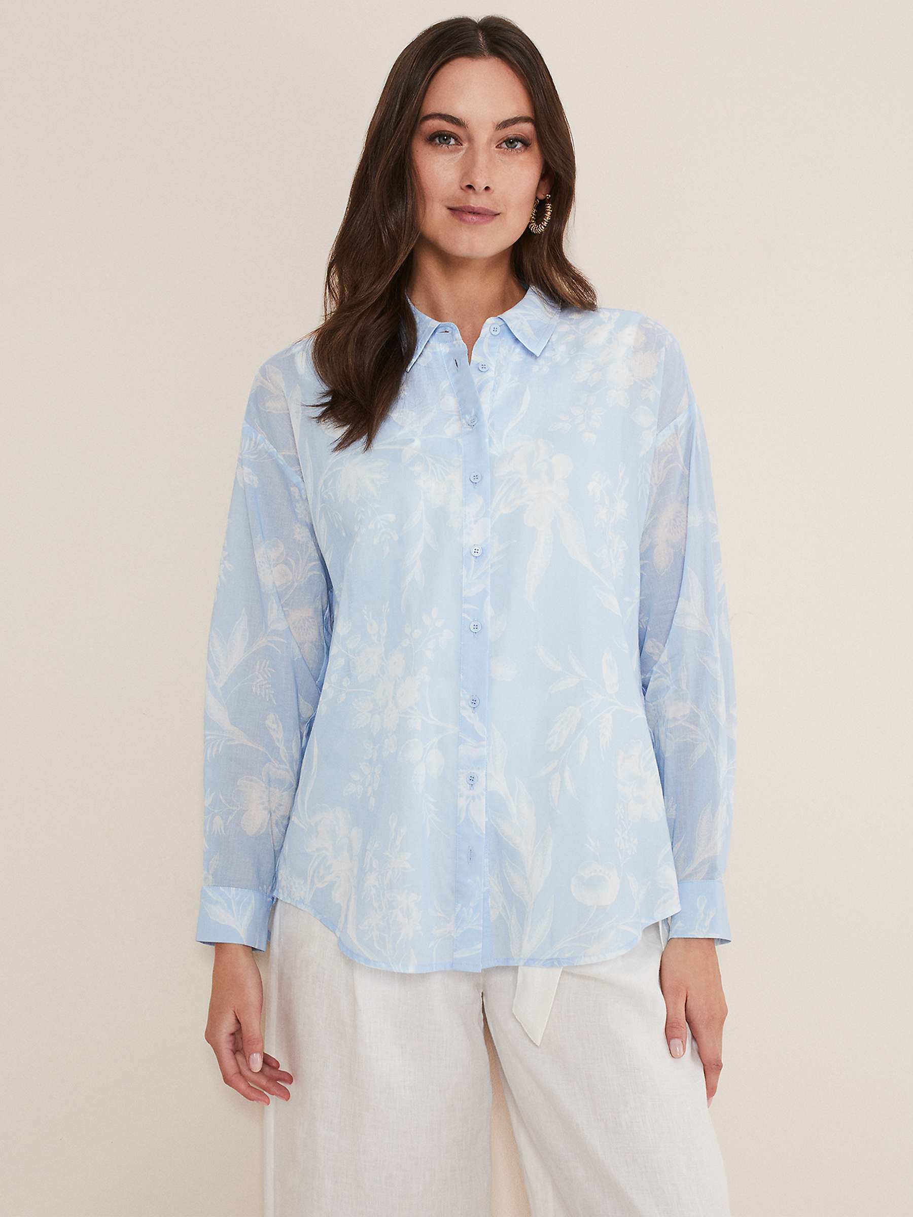 Buy Phase Eight Cotton Kaya Shirt, Blue/White Online at johnlewis.com