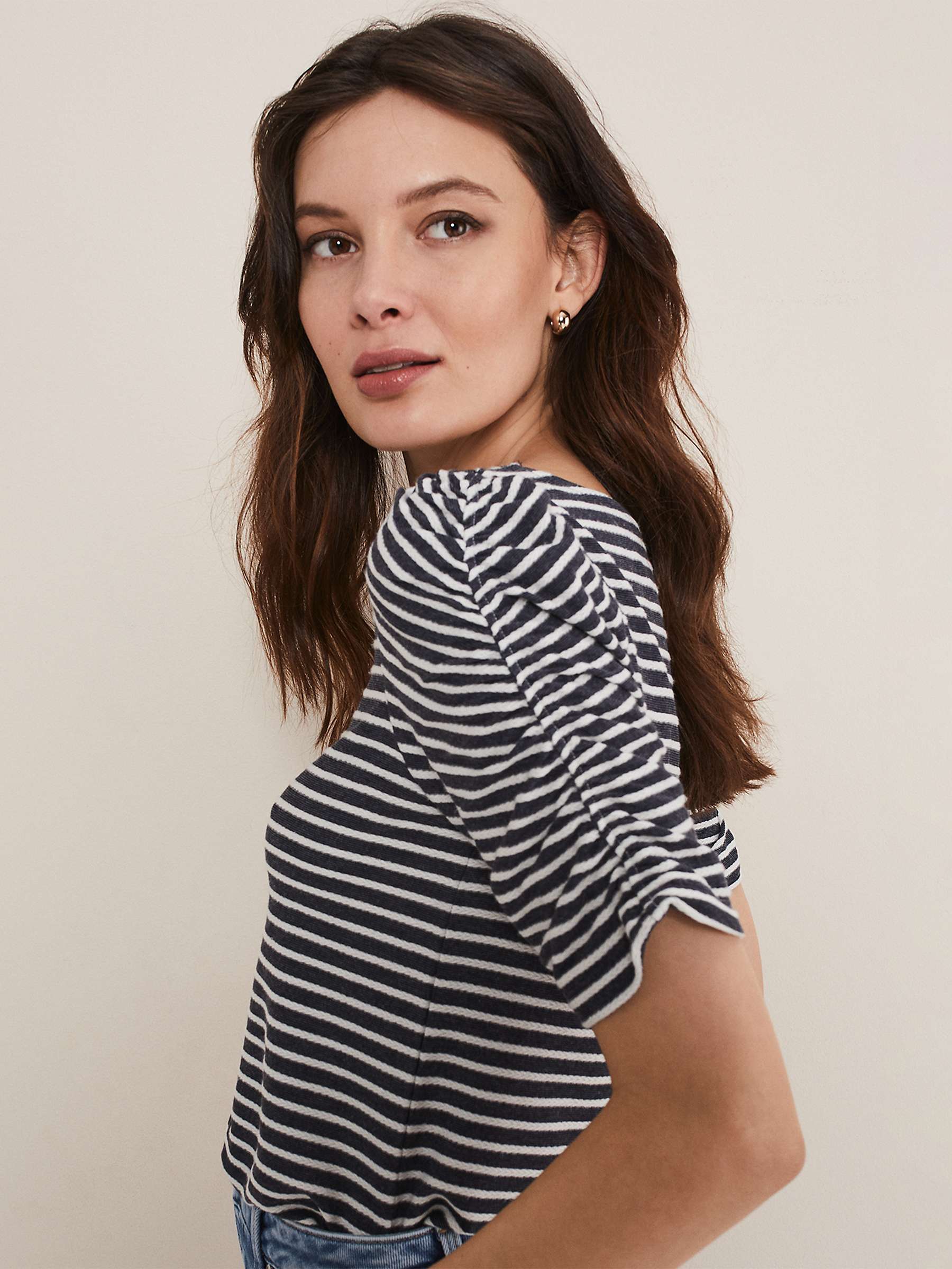 Phase Eight Karla Stripe Ruched Sleeve Top, Navy/White at John Lewis ...