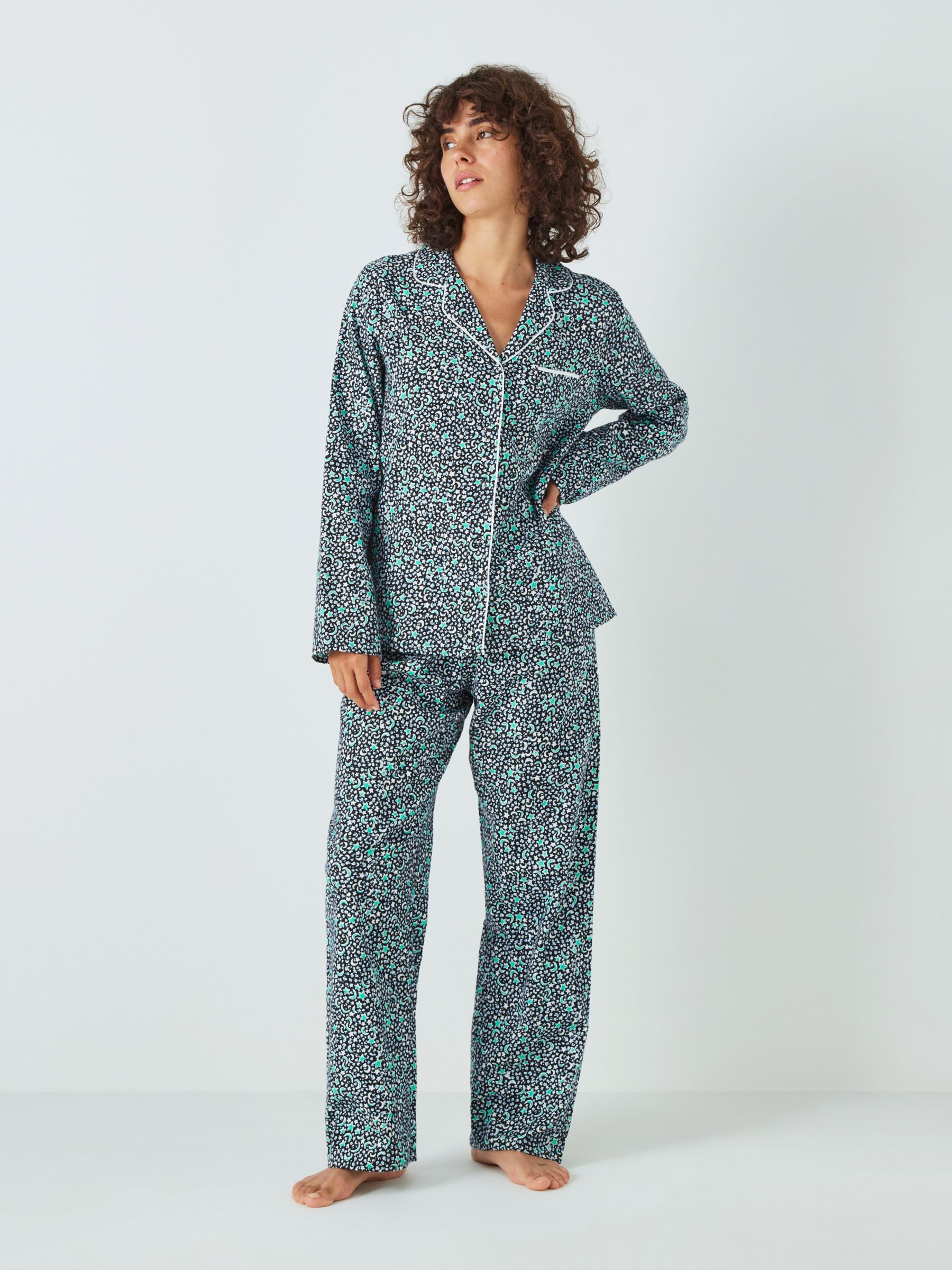 John Lewis Patti Moon & Stars Shirt Pyjama Set, Blue/Multi at John ...
