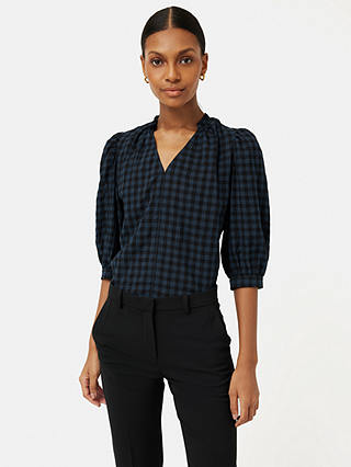 Jigsaw Cicelly Gingham Print Top, Navy