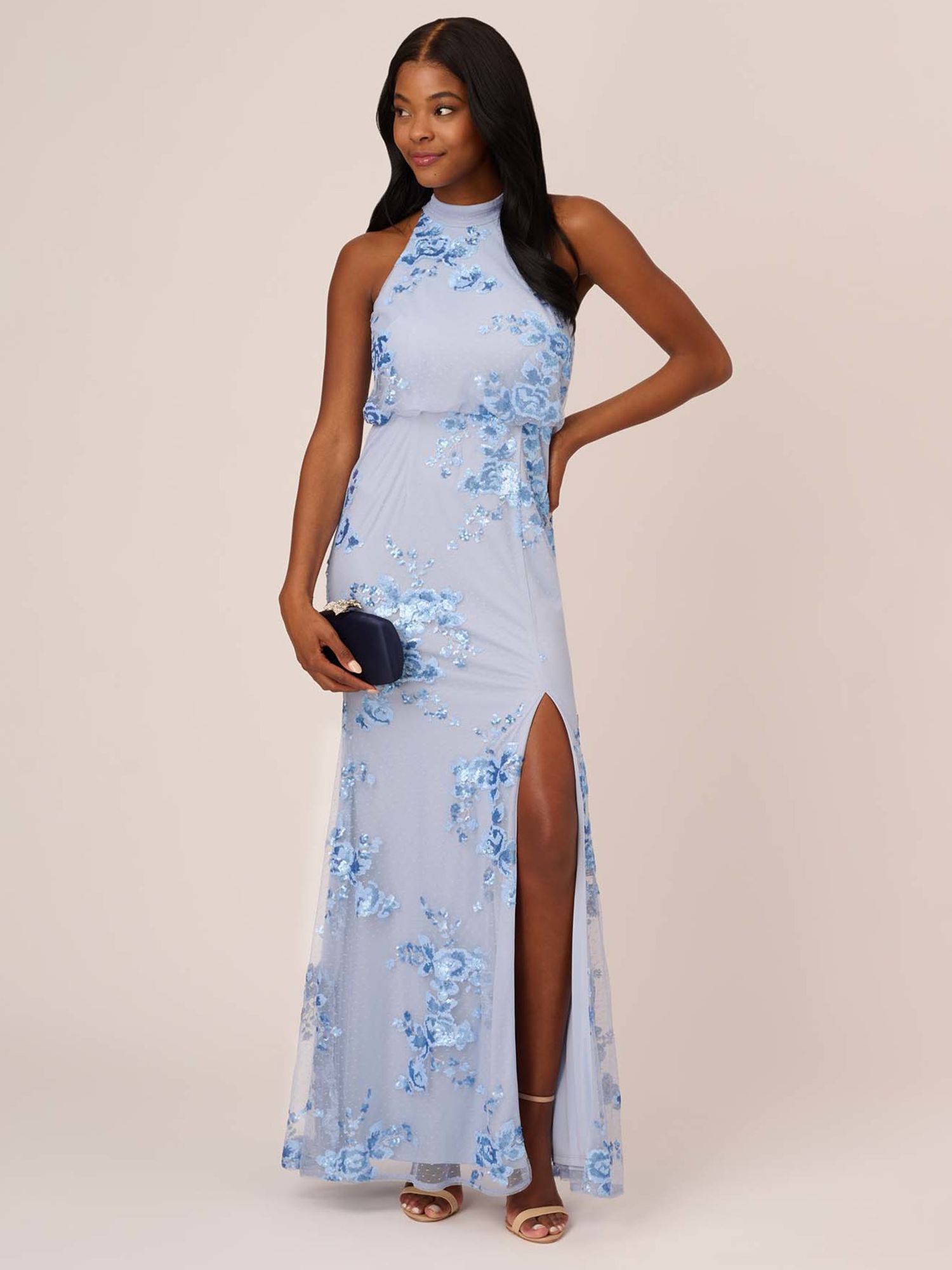 Adrianna Papell Sequin Halter Gown Elegant Sky 6