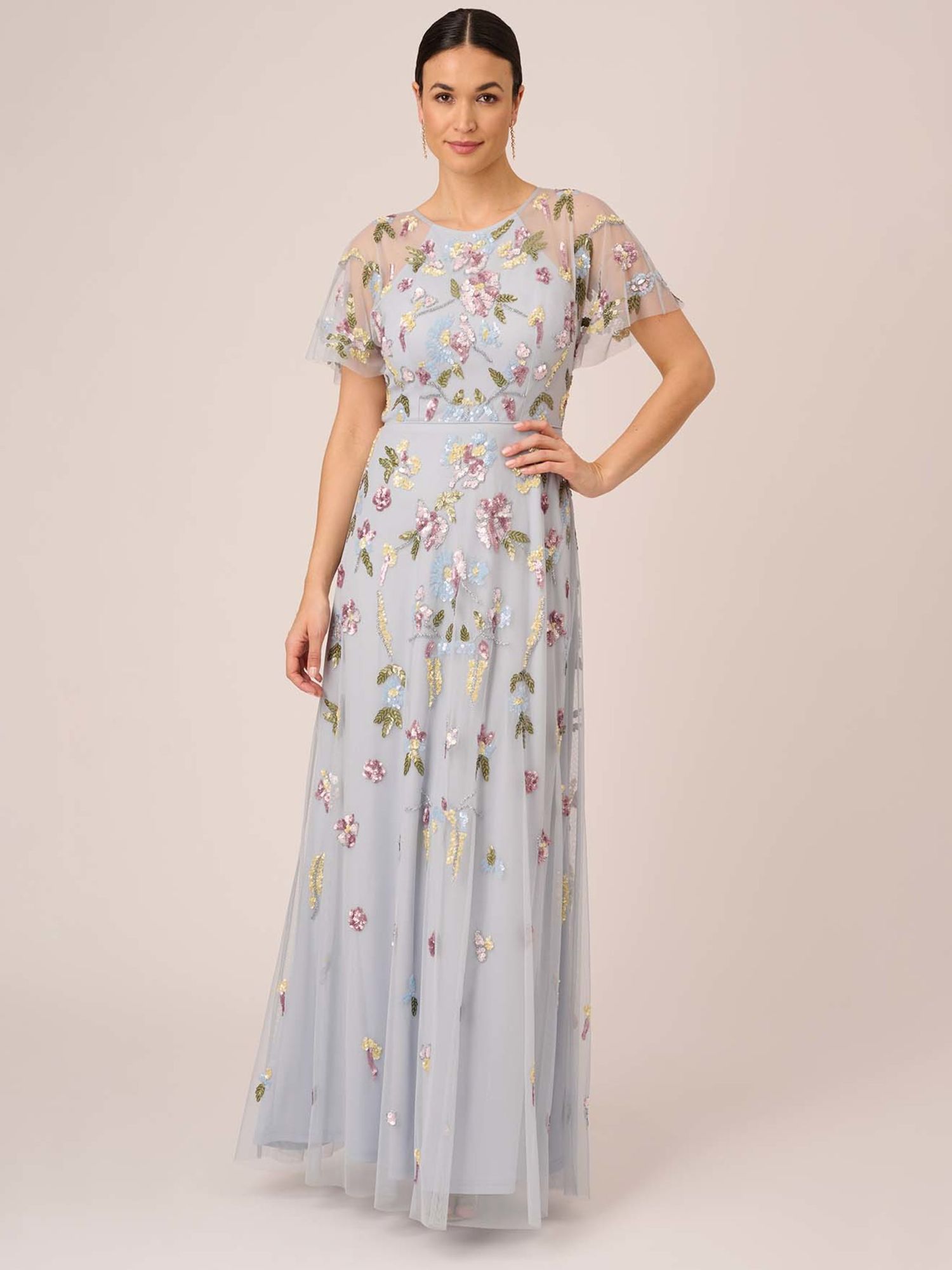 Adrianna Papell Beaded Flutter Gown, Glacier