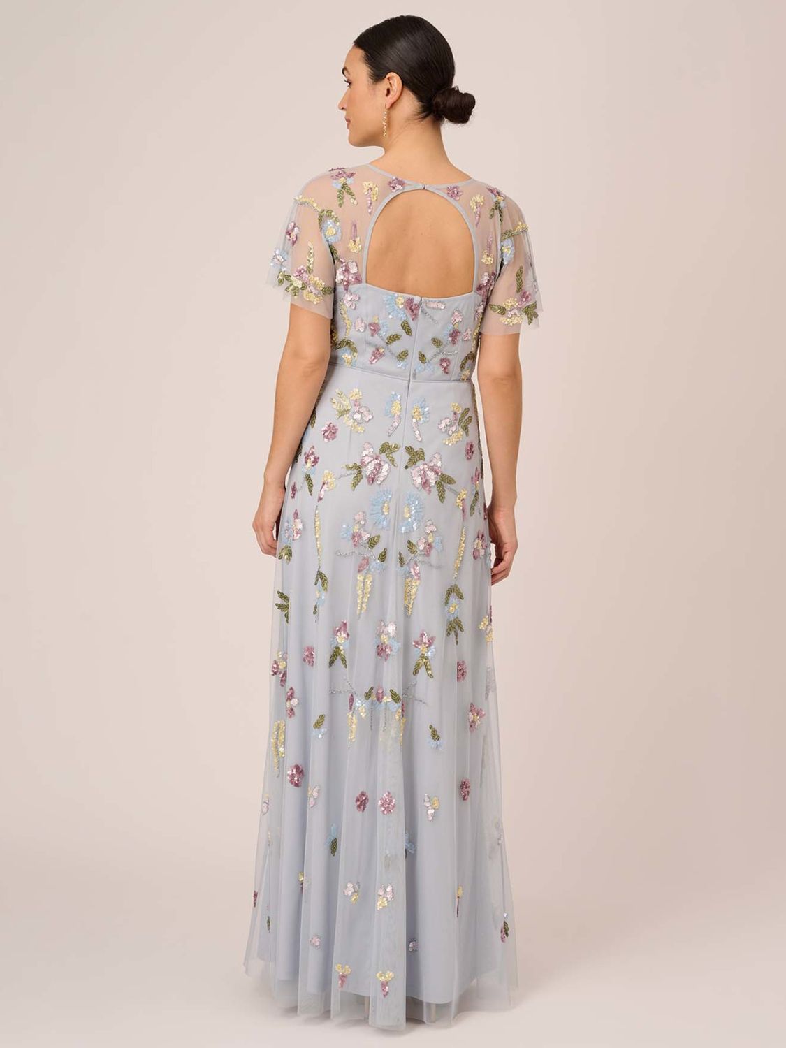 Adrianna Papell Beaded Flutter Gown, Glacier at John Lewis & Partners