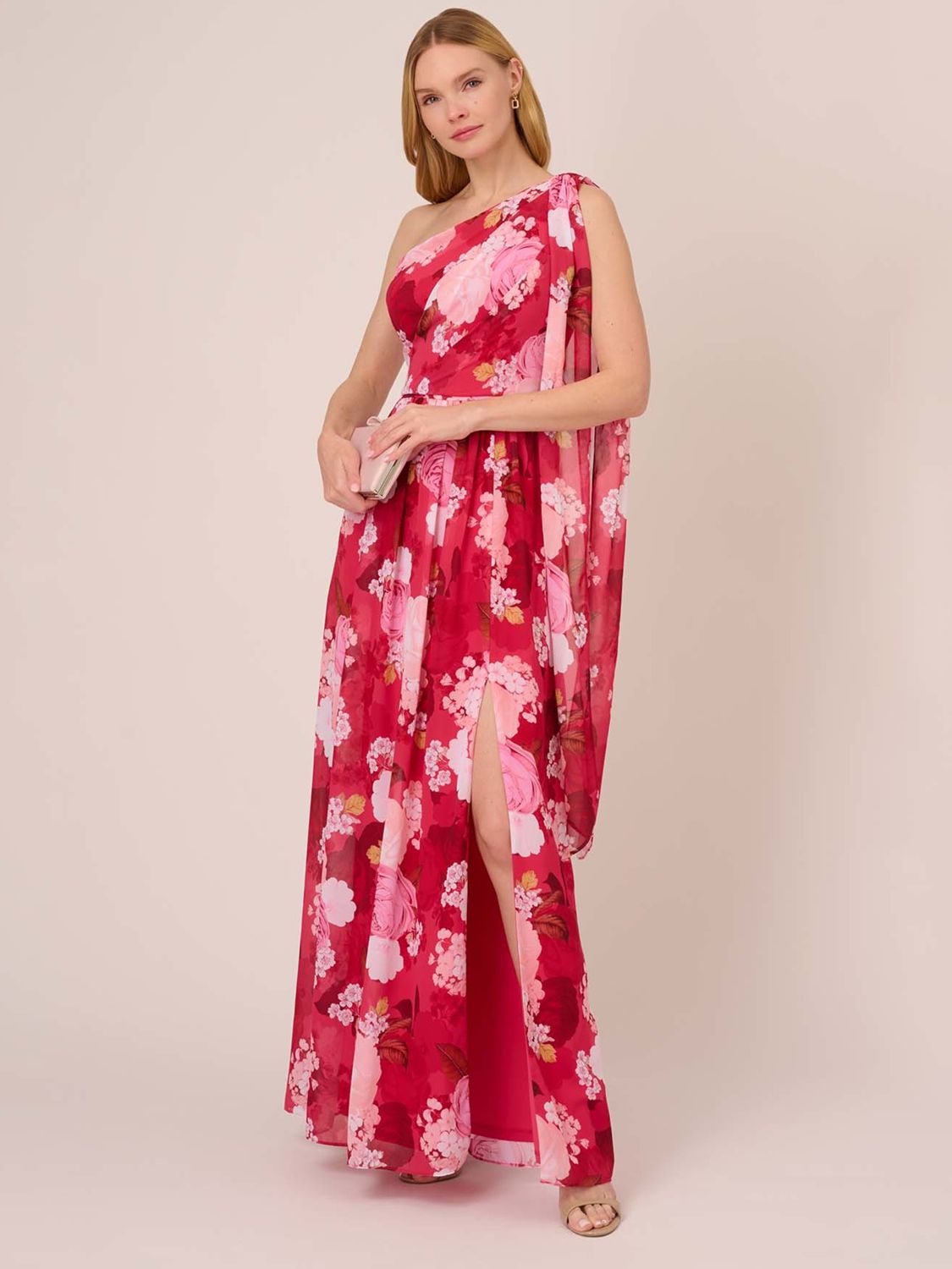 Adrianna Papell One Shoulder Chiffon Gown Pink Multi 6