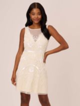 Adrianna Papell Beaded Mini Dress Ivory Pearl at John Lewis