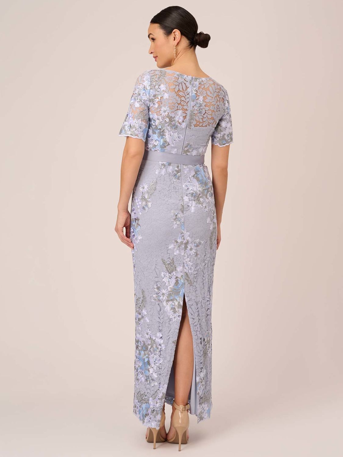 Adrianna Papell Floral Embroidered Lace Gown Blue Breeze 6