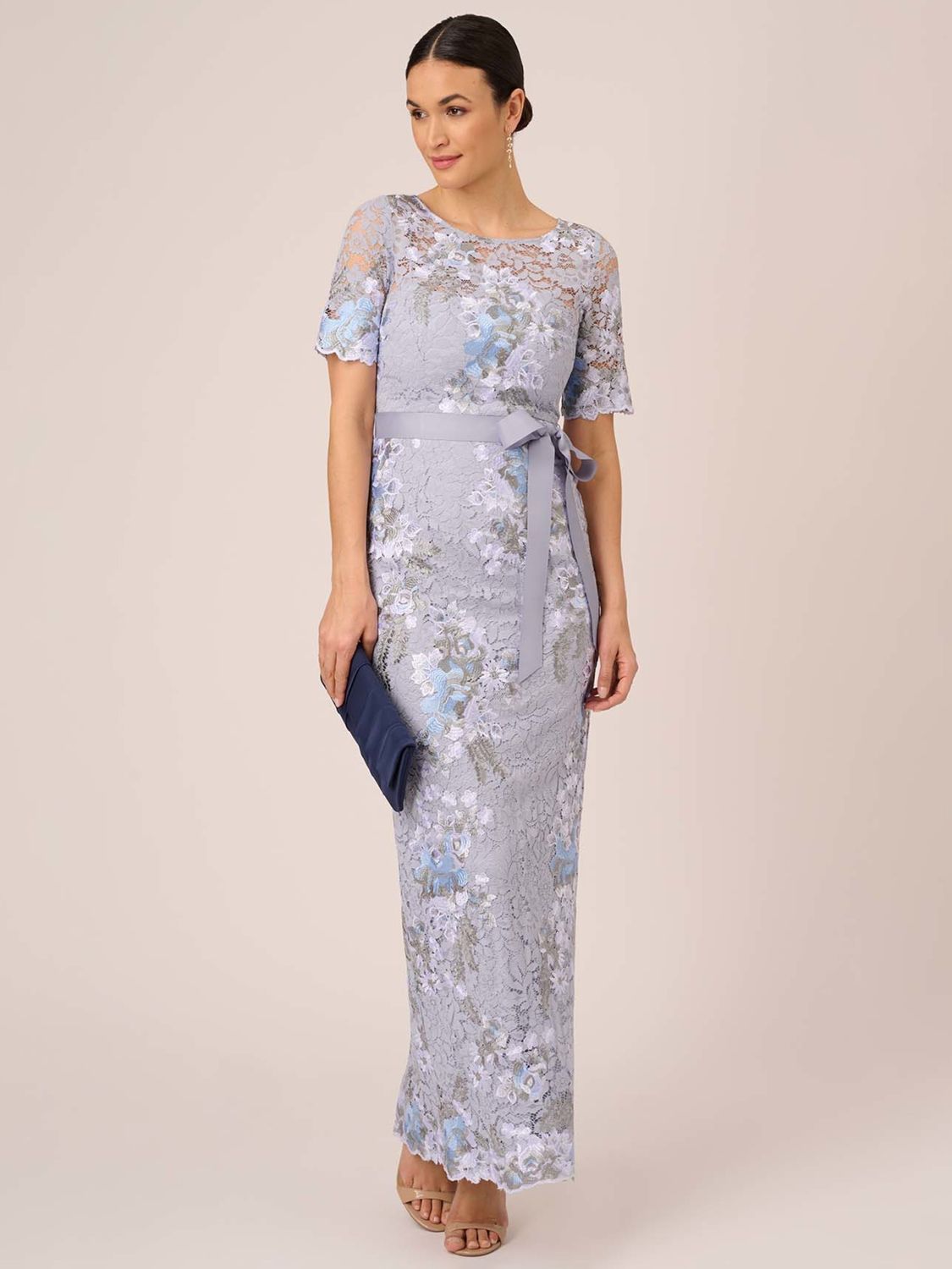 Adrianna Papell Floral Embroidered Lace Gown, Blue Breeze at John Lewis ...