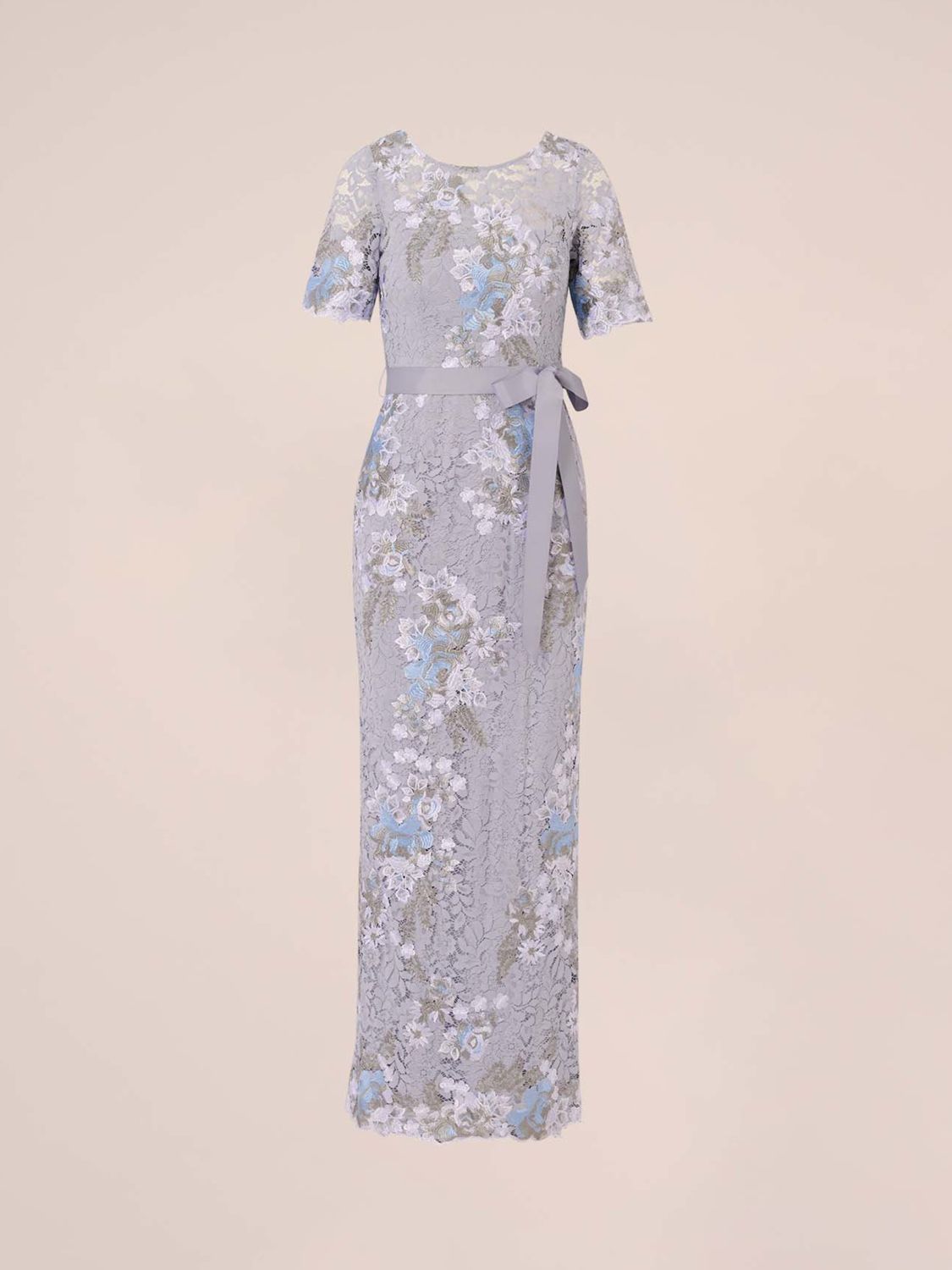 Adrianna Papell Floral Embroidered Lace Gown Blue Breeze 6