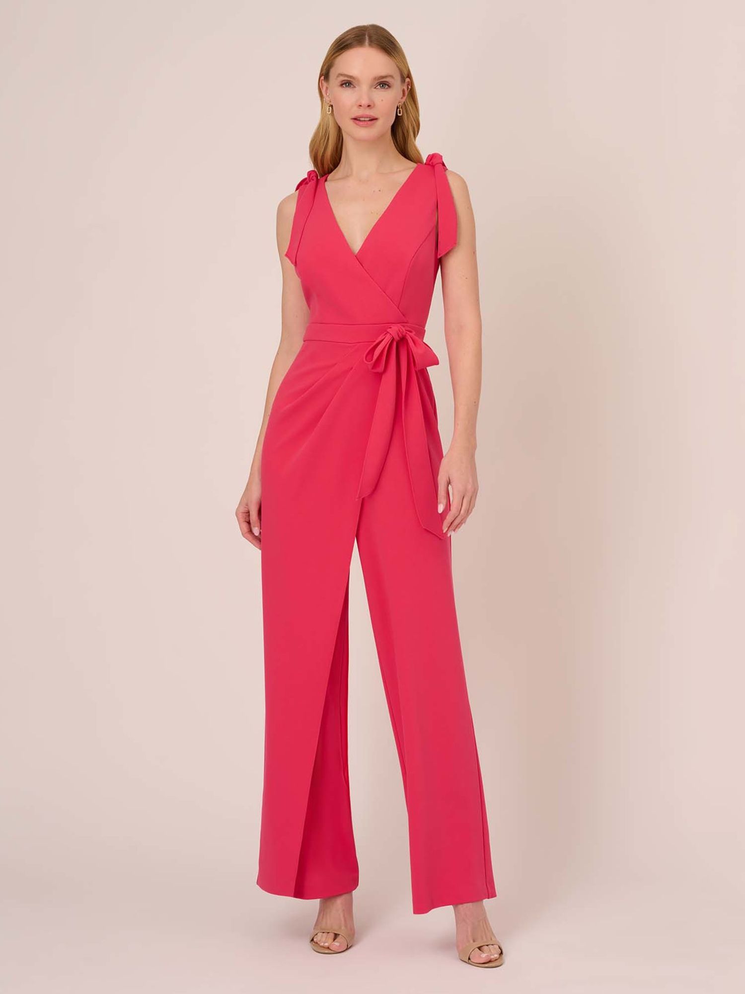 Adrianna Papell Plain Knit Crepe Tie Shoulder Jumpsuit Pink Lotus 6