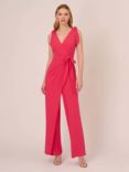 Adrianna Papell Plain Knit Crepe Tie Shoulder Jumpsuit, Pink Lotus