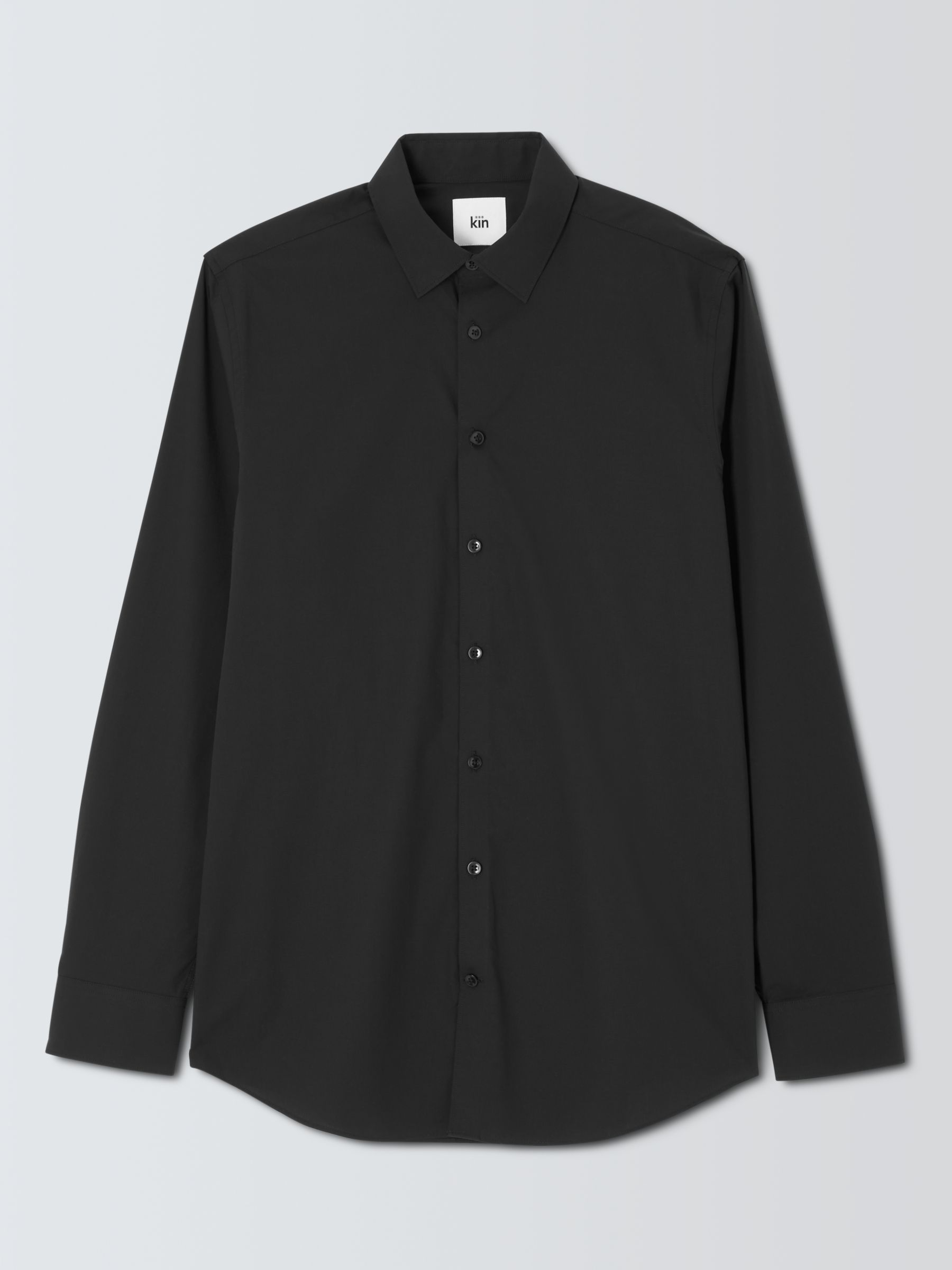 Kin Stretch Poplin Slim Fit Shirt, Black at John Lewis & Partners