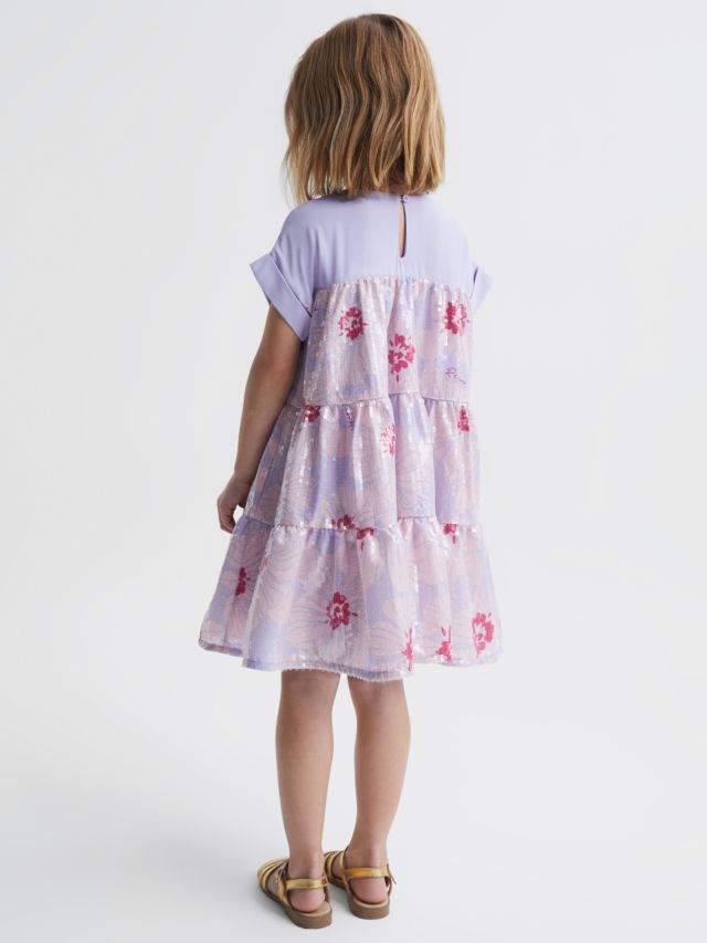 Reiss Kids' Lucie Sequin Embellished Dress, Lilac/Multi, 4-5 years