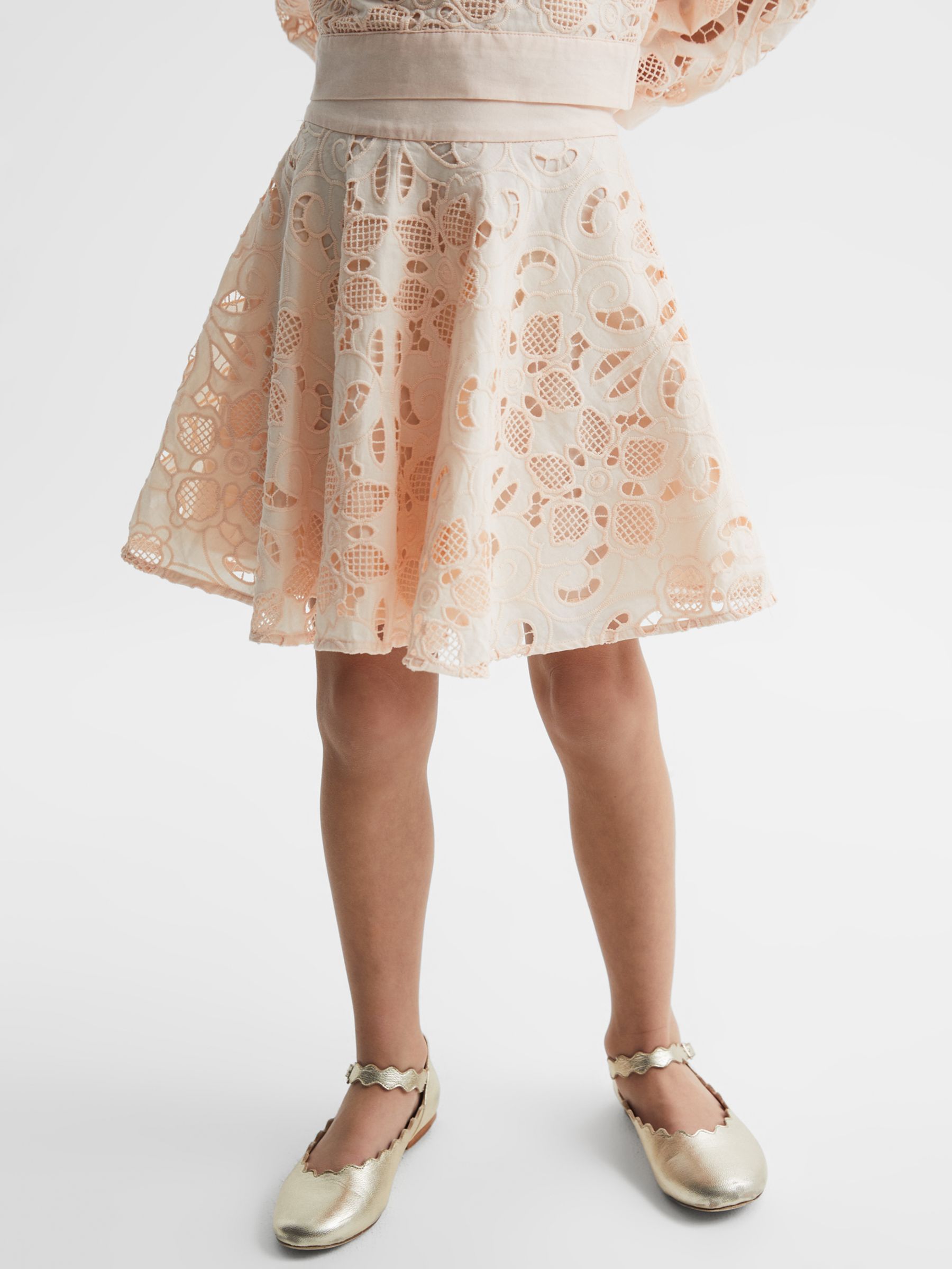 Buy Reiss Kids' Nella Cotton Lace Mini Skirt, Pink Online at johnlewis.com
