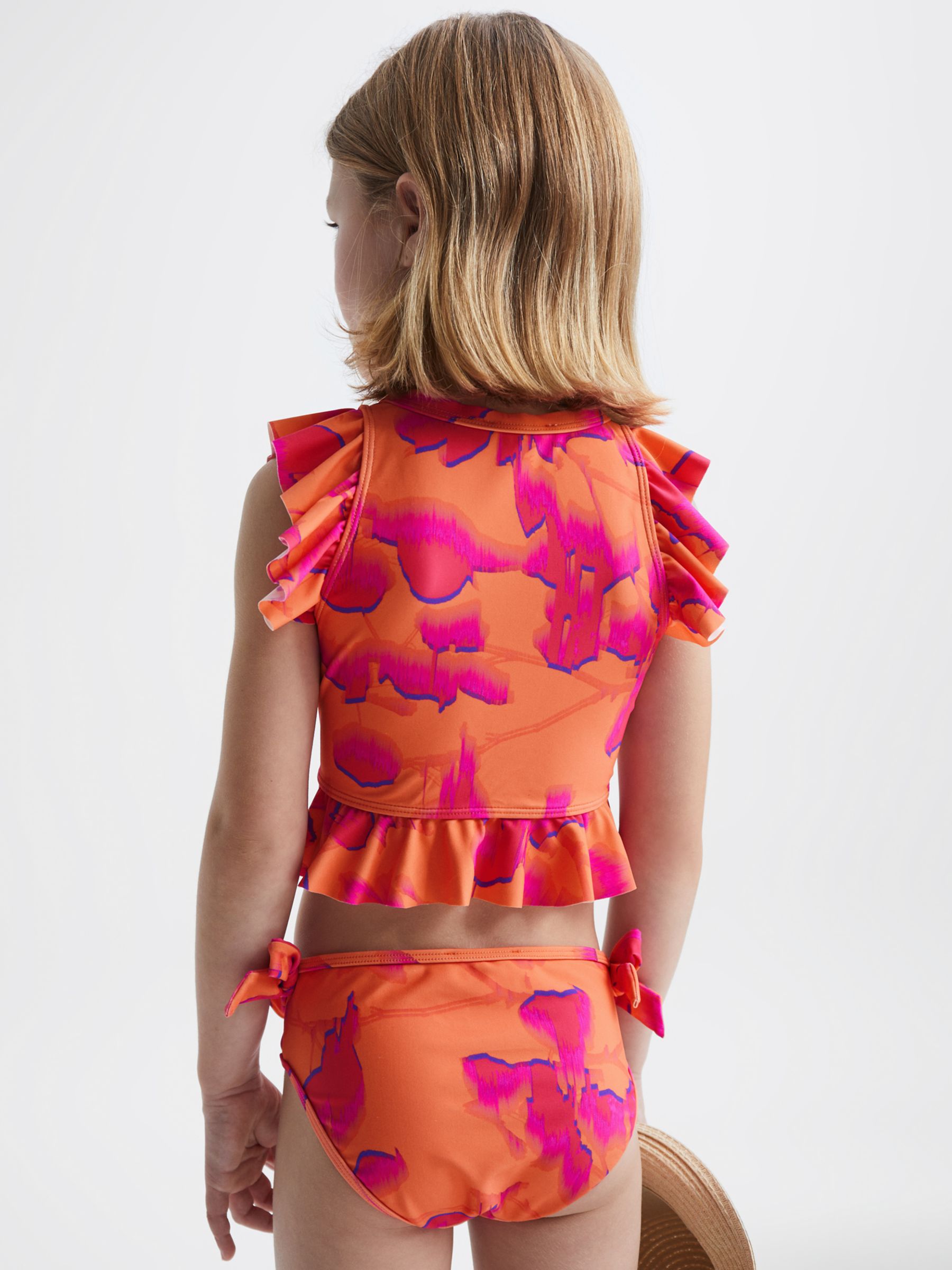 Reiss Kids' Lilly Print Bikini Set, Orange/Multi, 4-5 years