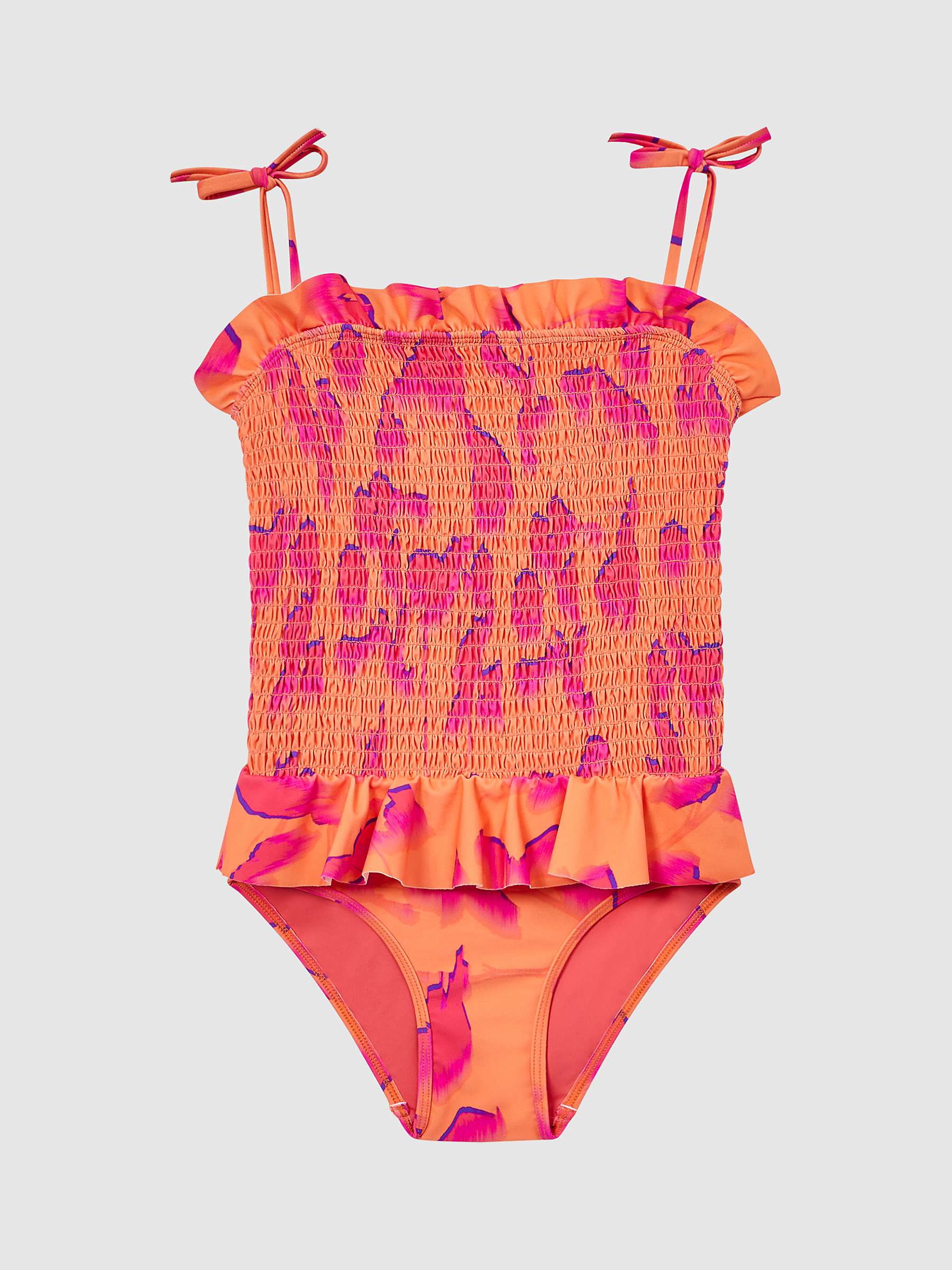Reiss Kids' Nelli Ruffle Floral Swimsuit, Orange at John Lewis & Partners