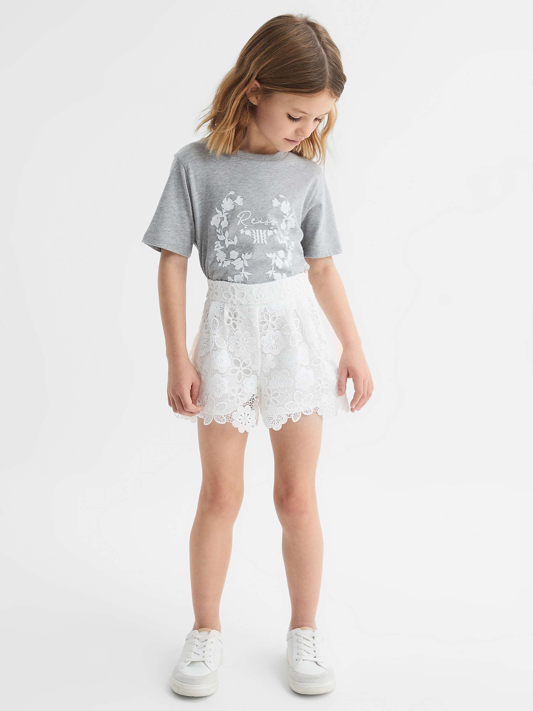 Buy Reiss Kids' Bobbi Floral Logo Cotton T-Shirt, Grey Marl Online at johnlewis.com