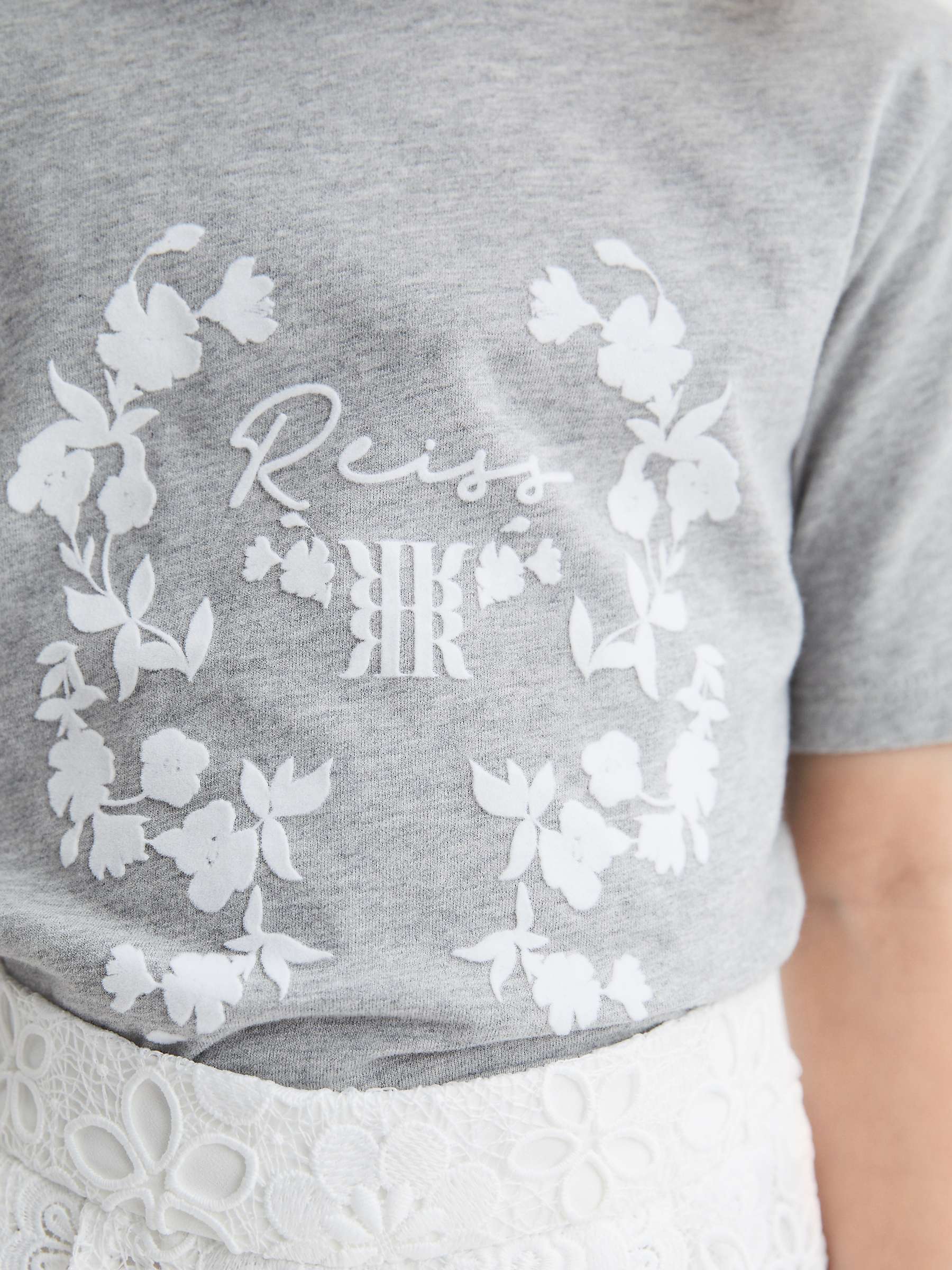 Buy Reiss Kids' Bobbi Floral Logo Cotton T-Shirt, Grey Marl Online at johnlewis.com