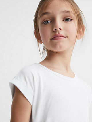 Reiss Kids' Terry Cotton Cropped T-Shirt, White