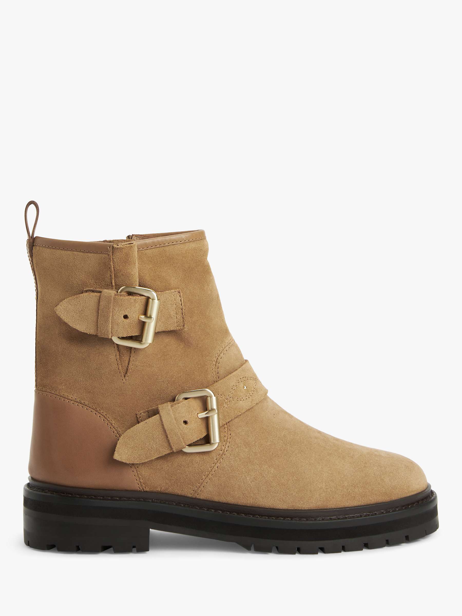 Buy AND/OR River Suede Double Buckle Biker Boots, Light Brown Online at johnlewis.com