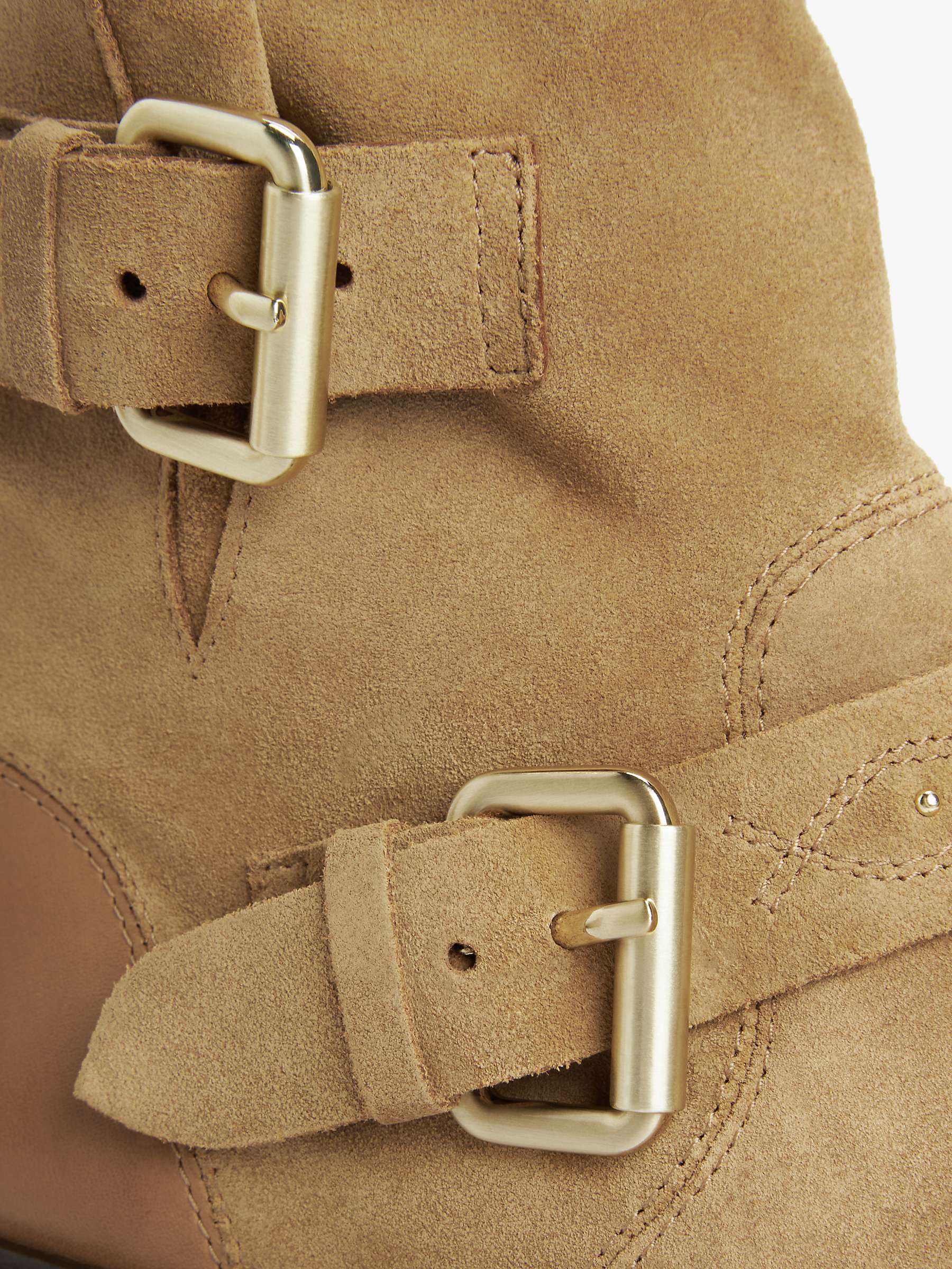Buy AND/OR River Suede Double Buckle Biker Boots, Light Brown Online at johnlewis.com
