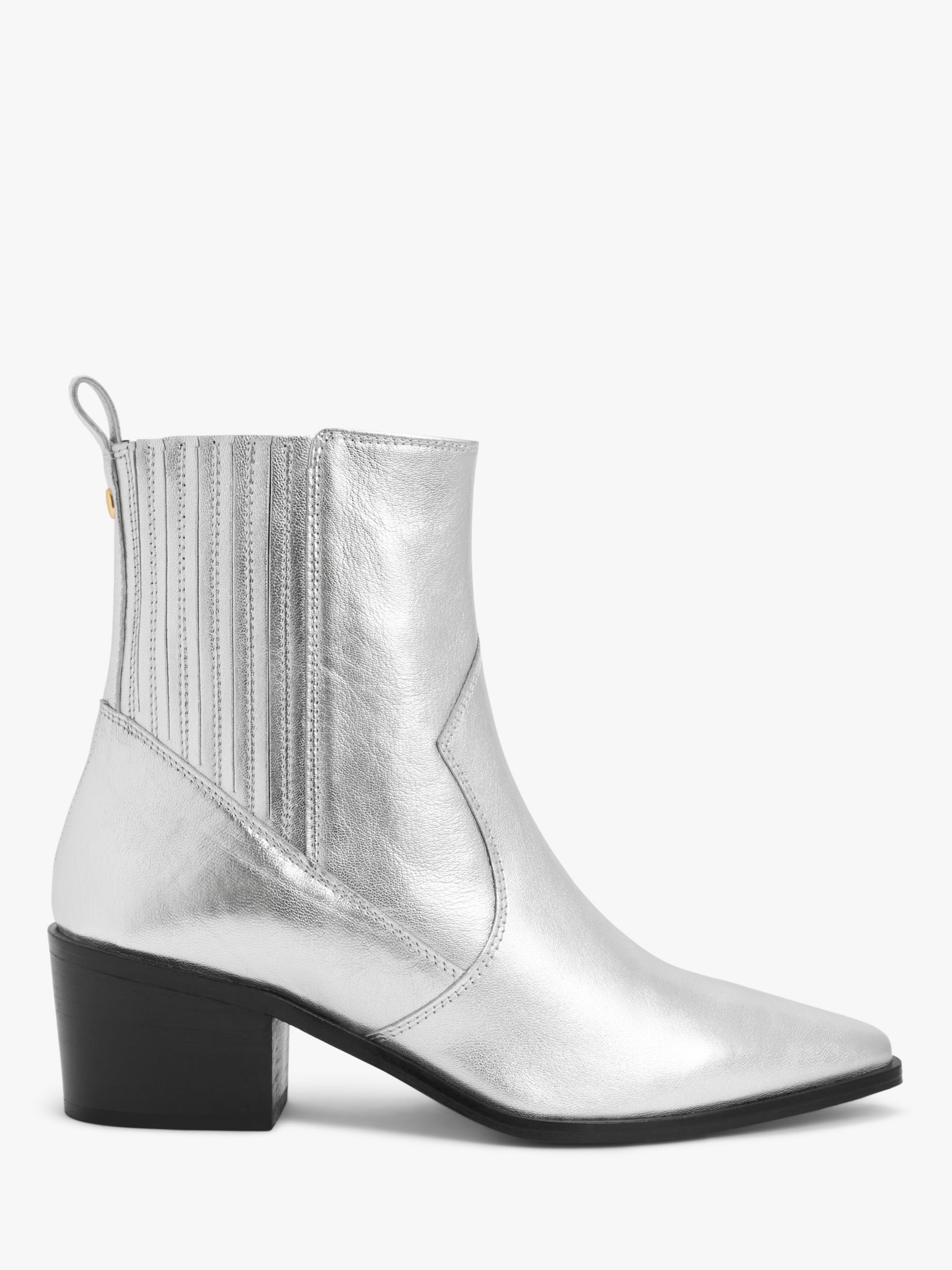AND/OR Pixie Leather Heeled Chelsea Western Boots, Silver at John Lewis ...